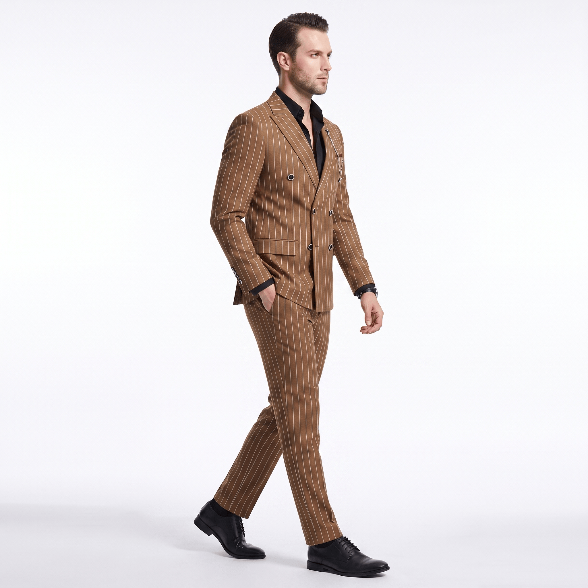 Ceehuteey Ceehuteey Men's 2 Pieces Pinstripe Suit Peak Lapel Striped Suits (Blazer+Pants)