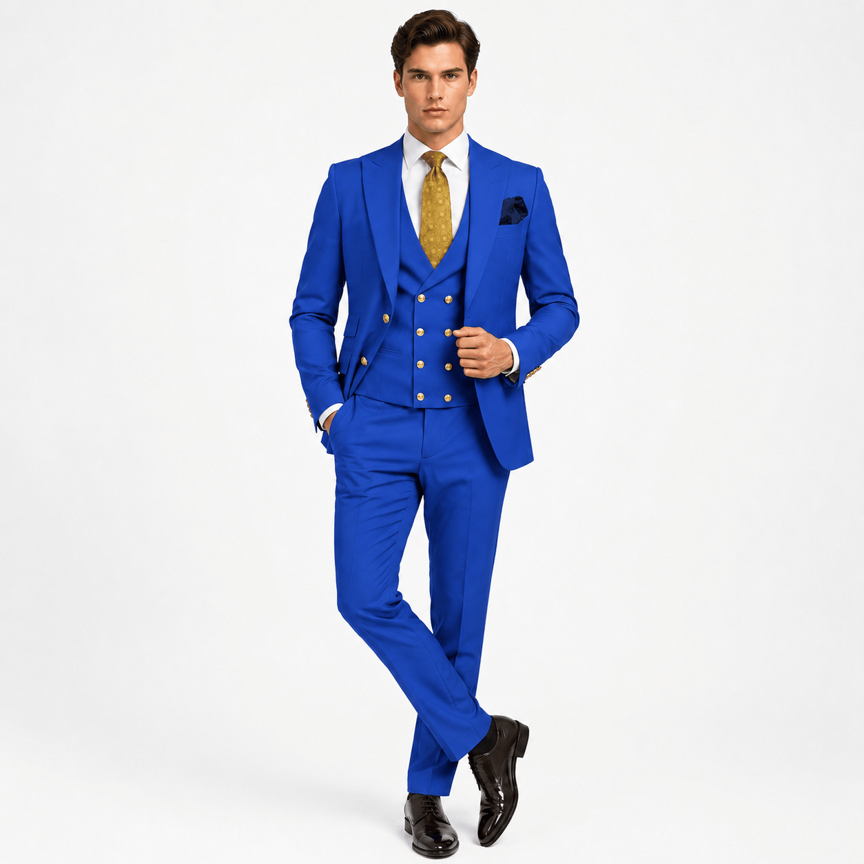 Ceehuteey Ceehuteey Men's 3 Pieces Flat Peak Lapel Suits For (Blazer+Vest+Pants)