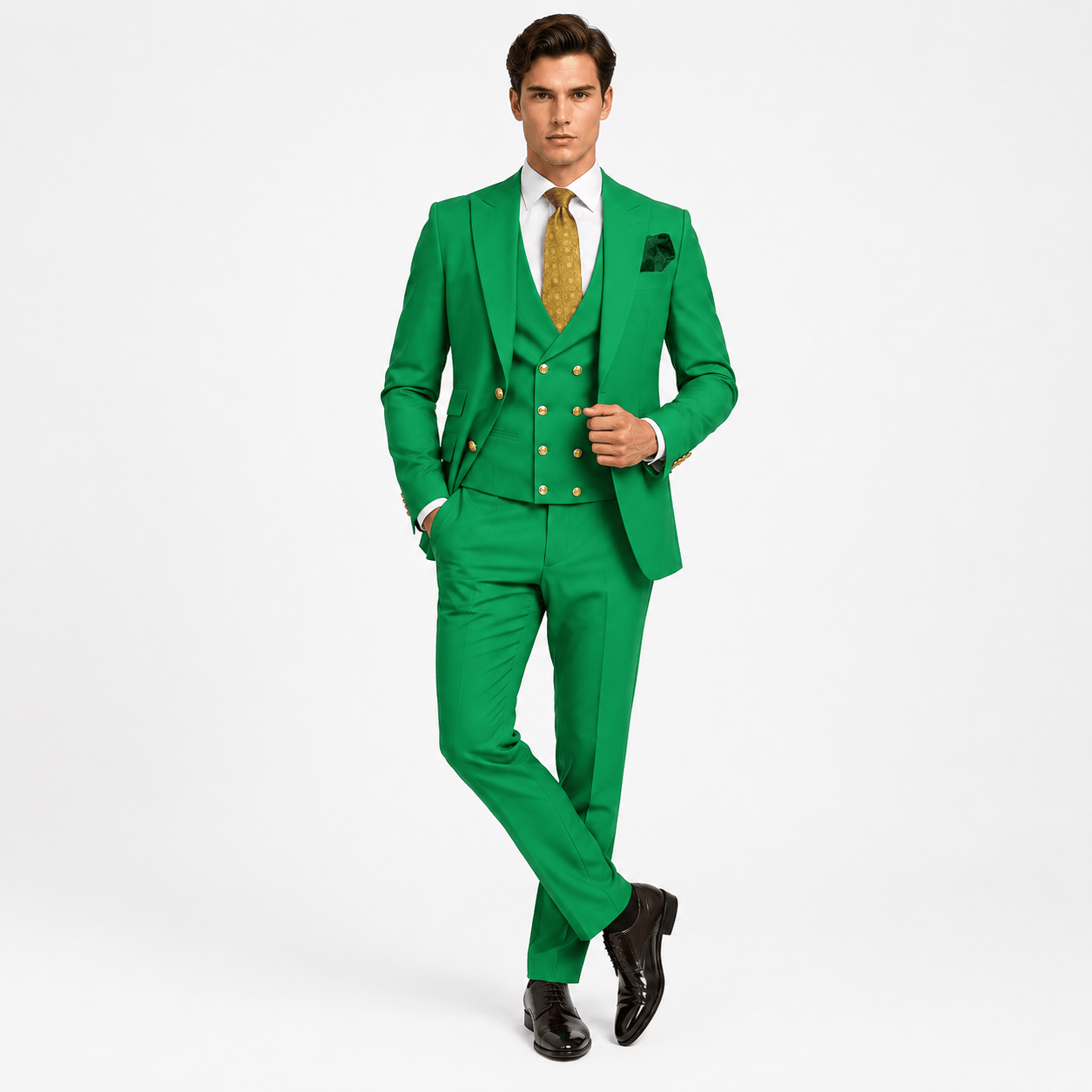 Ceehuteey Ceehuteey Men's 3 Pieces Flat Peak Lapel Suits For (Blazer+Vest+Pants)