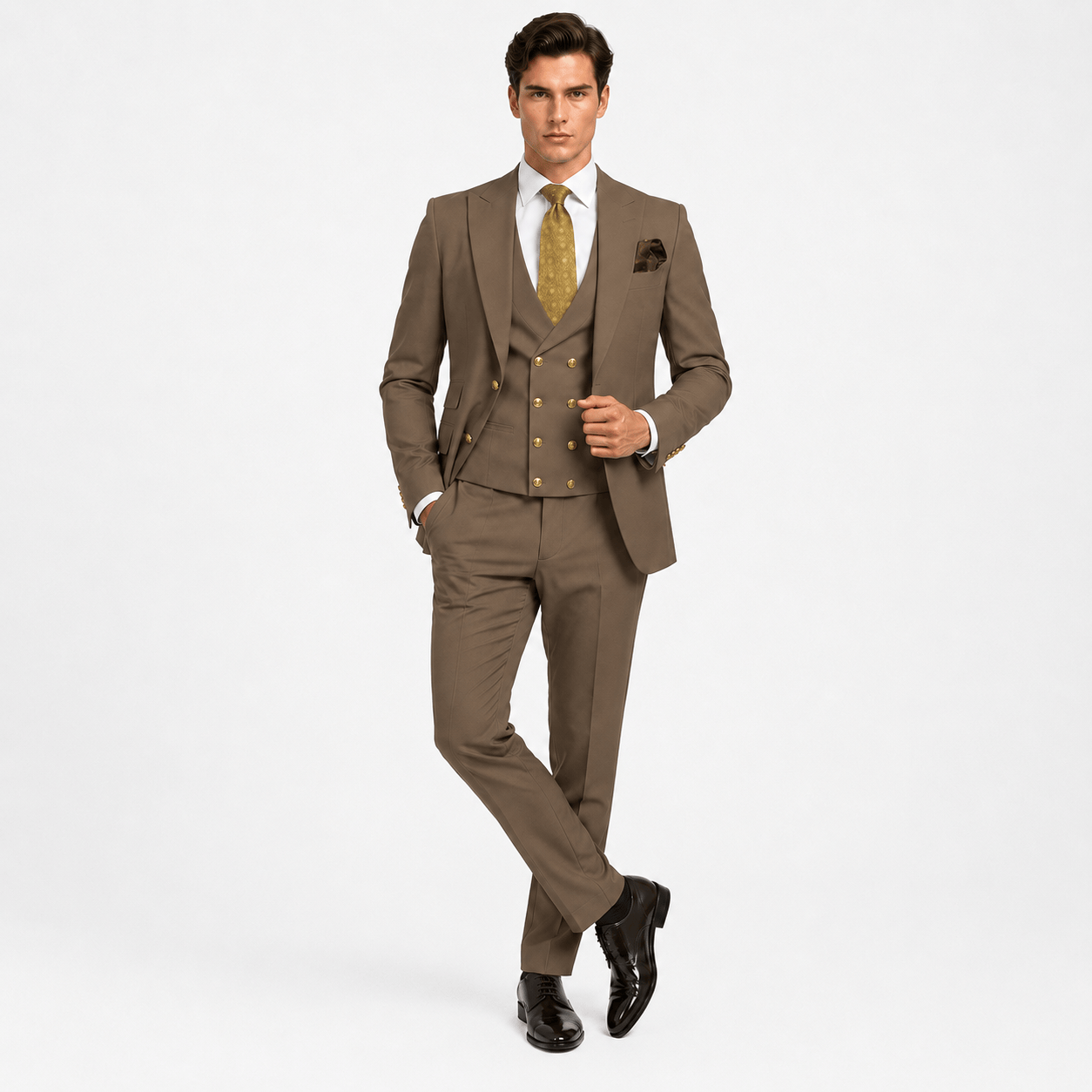 Ceehuteey Ceehuteey Men's 3 Pieces Flat Peak Lapel Suits For (Blazer+Vest+Pants)