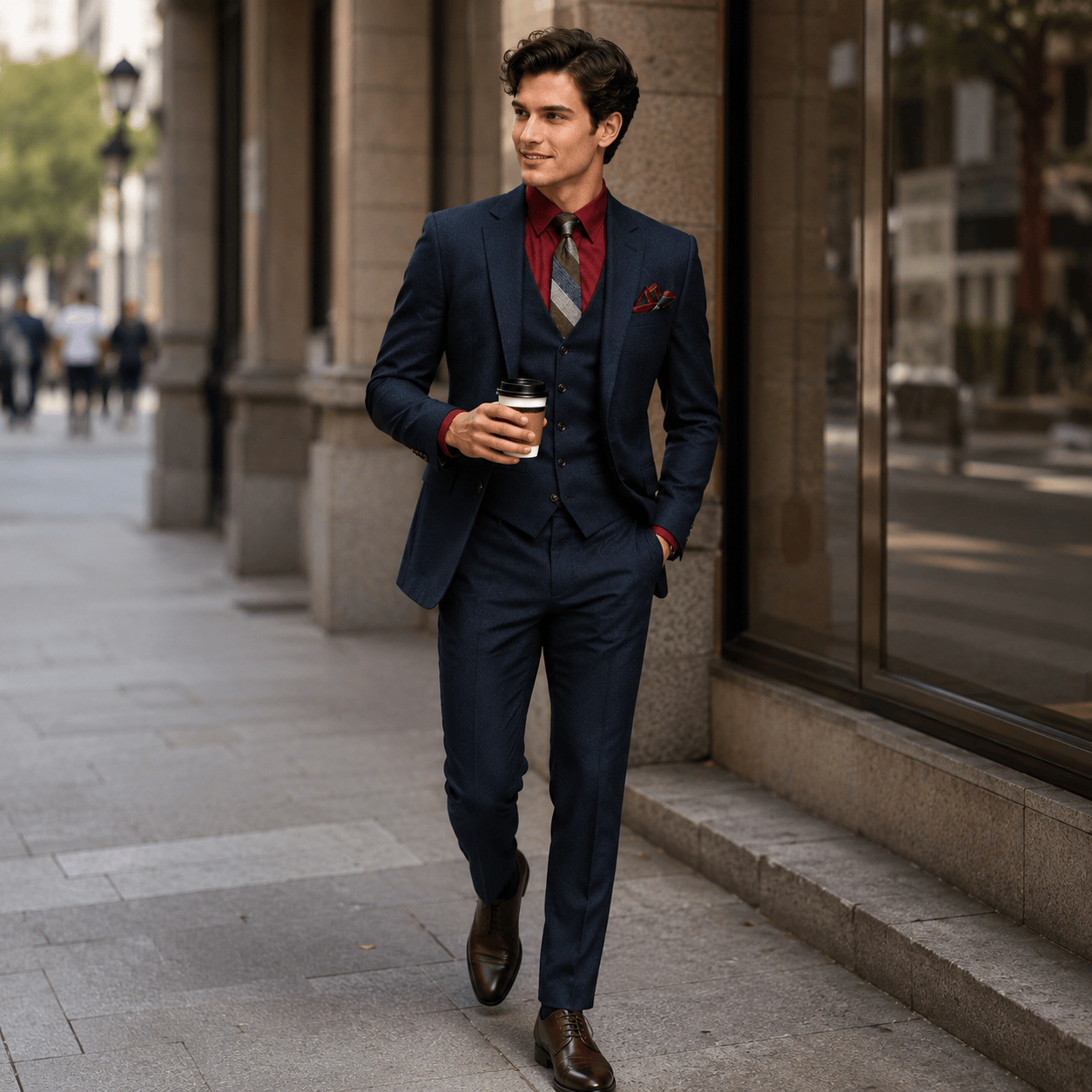Ceehuteey Ceehuteey Men's 3 Pieces Tweed Classic Herringbone Notch Lapel Suits (Blazer+Vest+Pants)