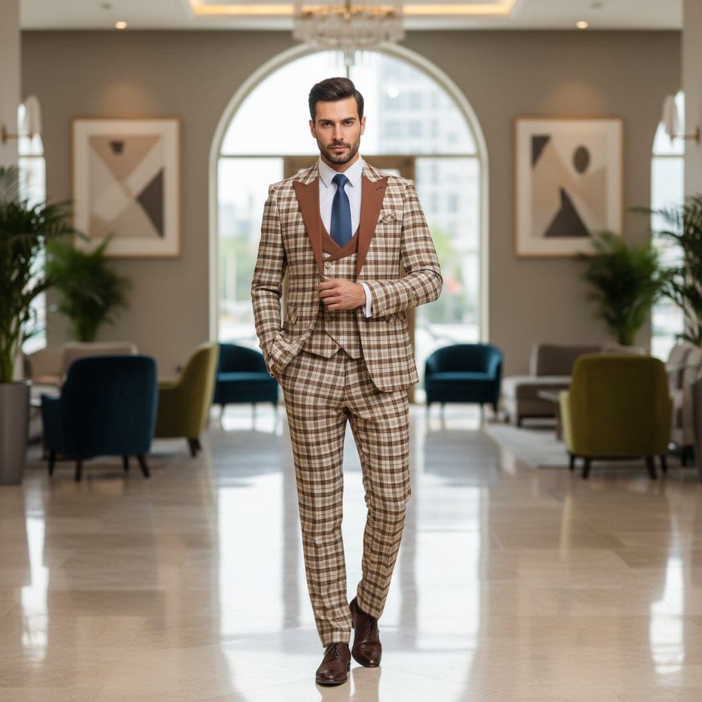 ceehuteey Ceehuteey Men's Classic plaid suit Peak Lapel Regular Fit 3 Pieces suit (Blazer+vest+Pants)