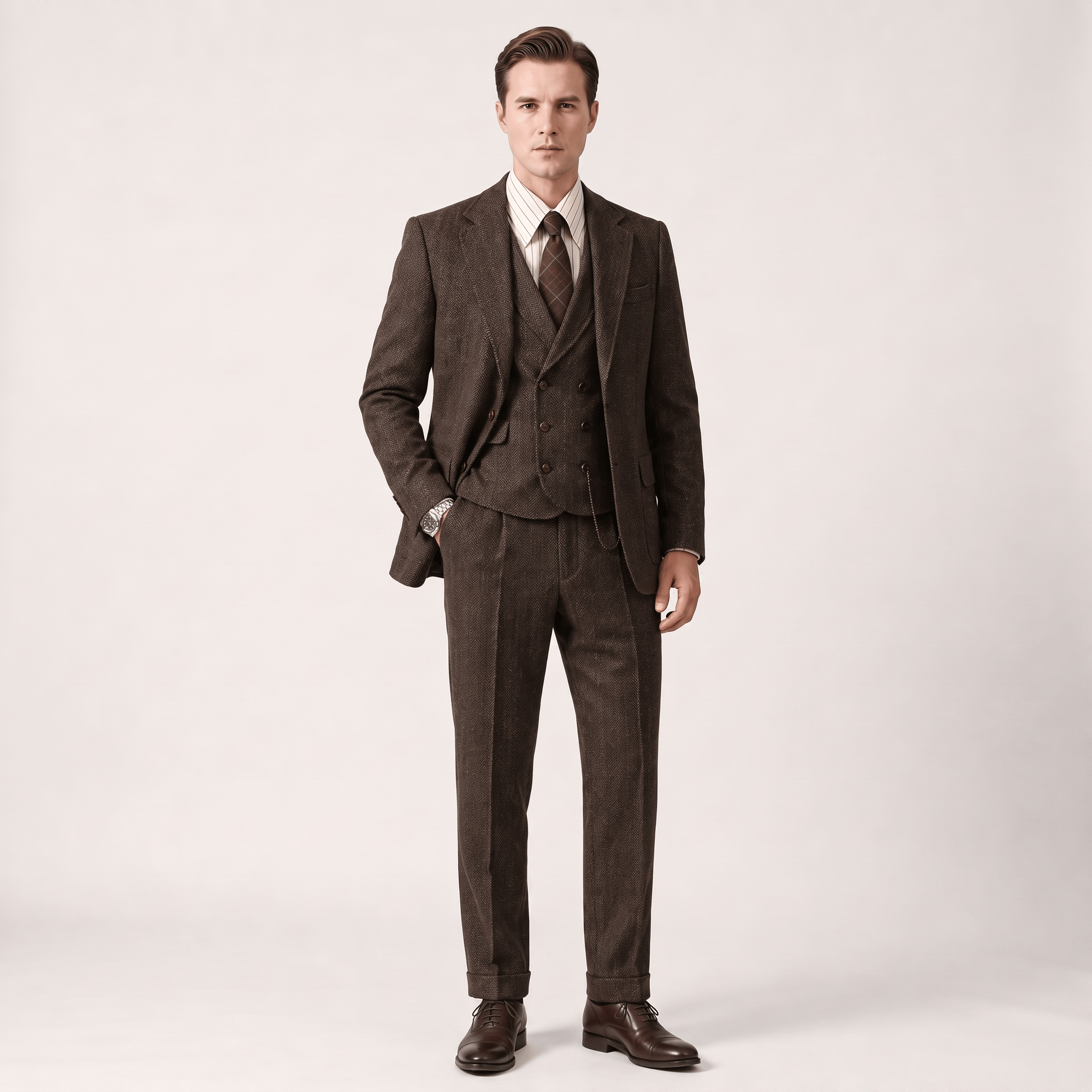 Ceehuteey Ceehuteey Men’s Classical Herringbone Suits 3 Piece Suits Groom Suits (Blazer+Vest+Pants)