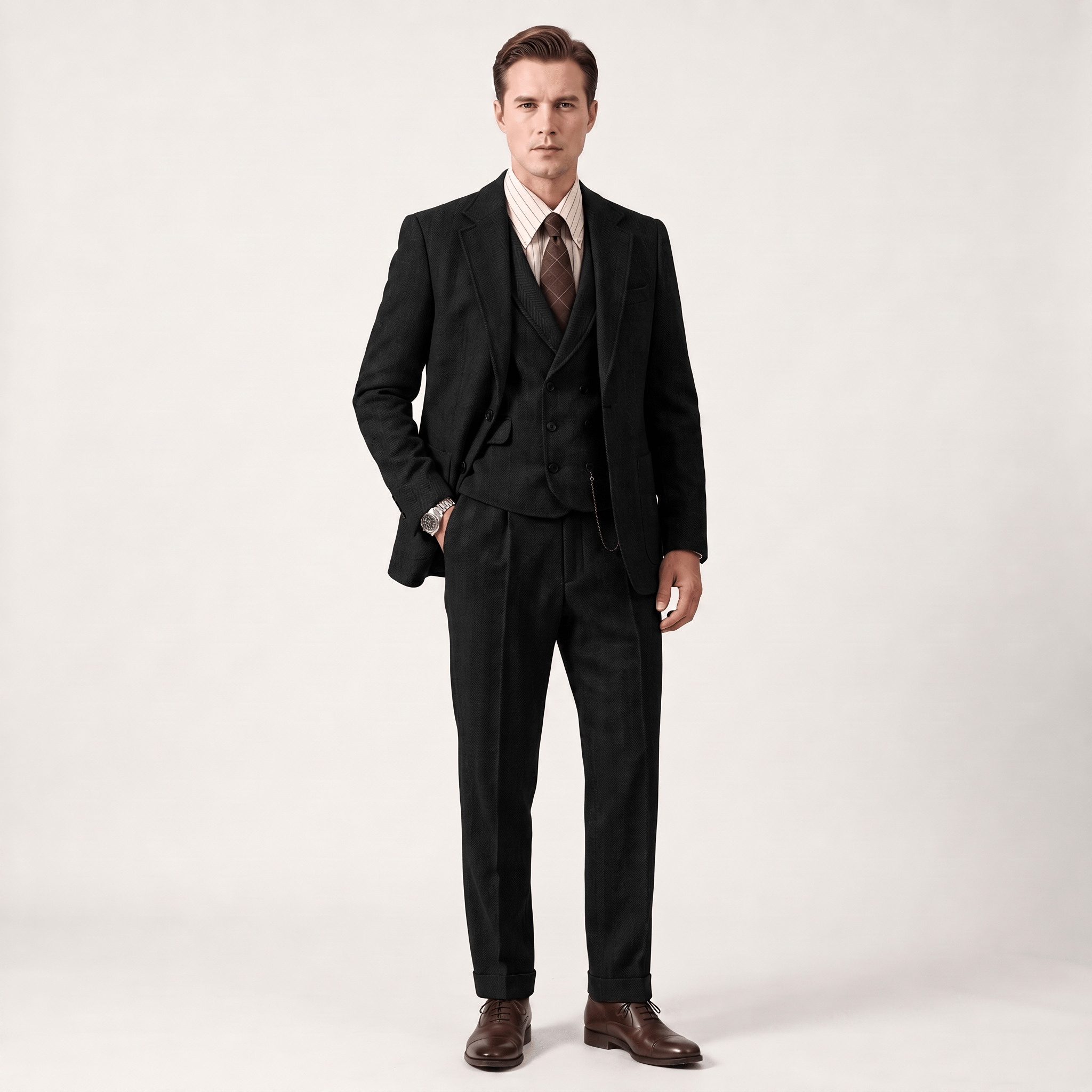 Ceehuteey Ceehuteey Men’s Classical Herringbone Suits 3 Piece Suits Groom Suits (Blazer+Vest+Pants)