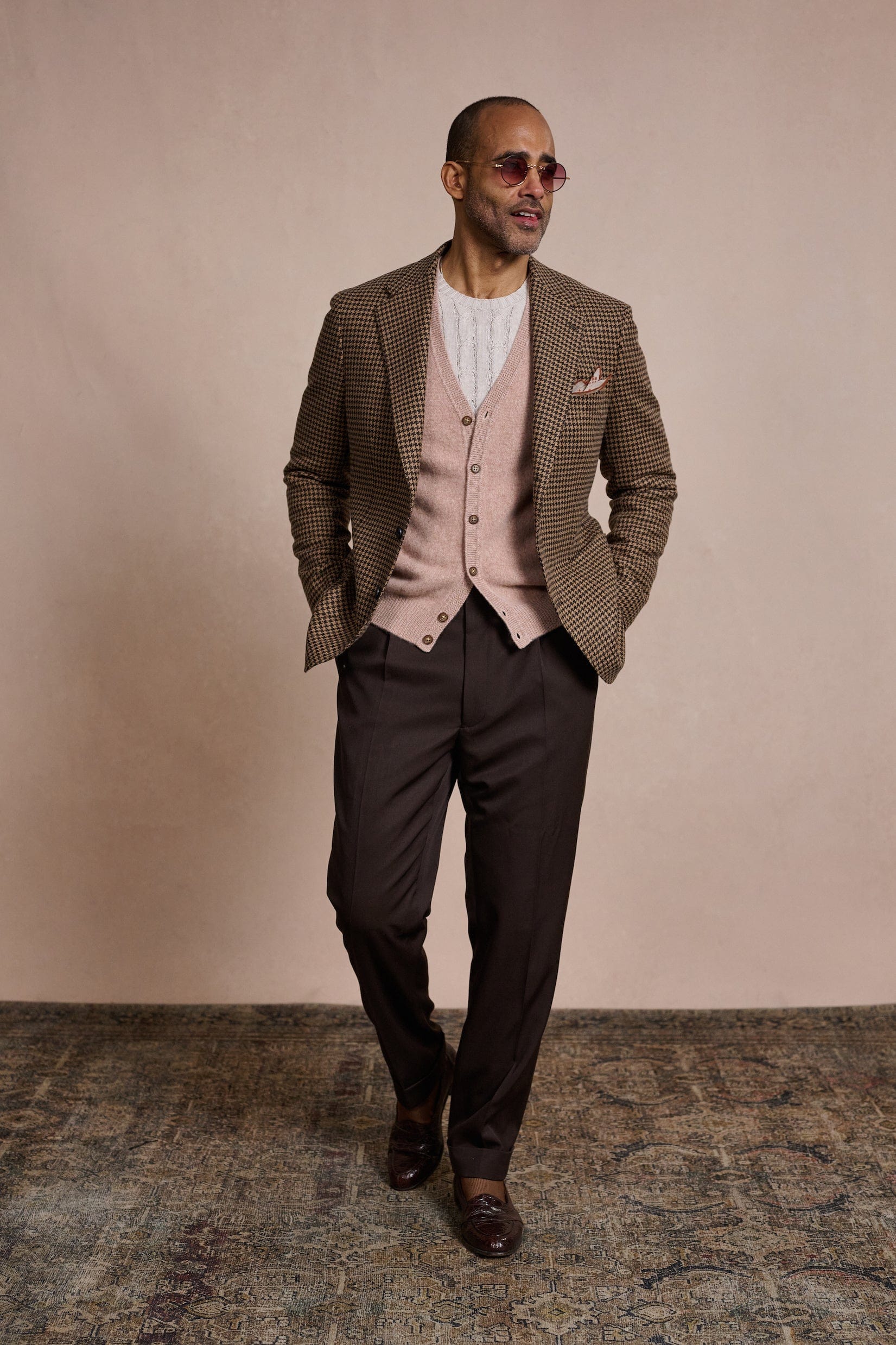 ceehuteey Ceehuteey Men's Fashion Houndstooth Pattern Checked Peak Lapel Tuxedos Blazer