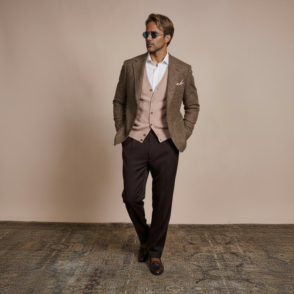 ceehuteey Ceehuteey Men's Fashion Houndstooth Pattern Checked Peak Lapel Tuxedos Blazer