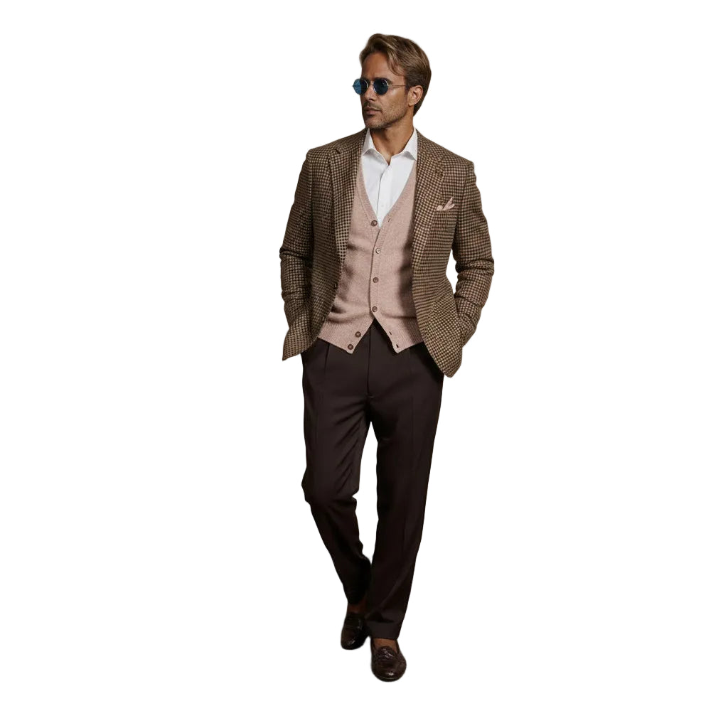ceehuteey Ceehuteey Men's Fashion Houndstooth Pattern Checked Peak Lapel Tuxedos Blazer