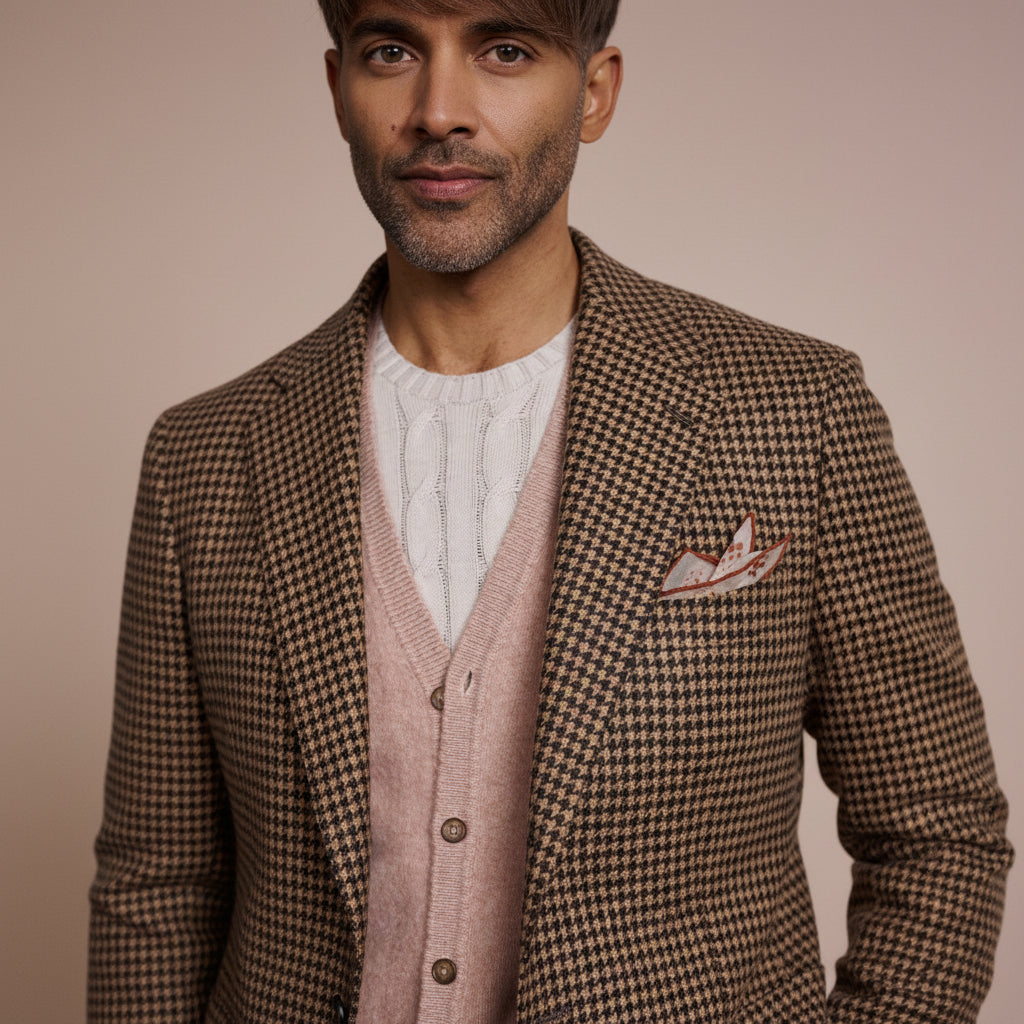 ceehuteey Ceehuteey Men's Fashion Houndstooth Pattern Checked Peak Lapel Tuxedos Blazer