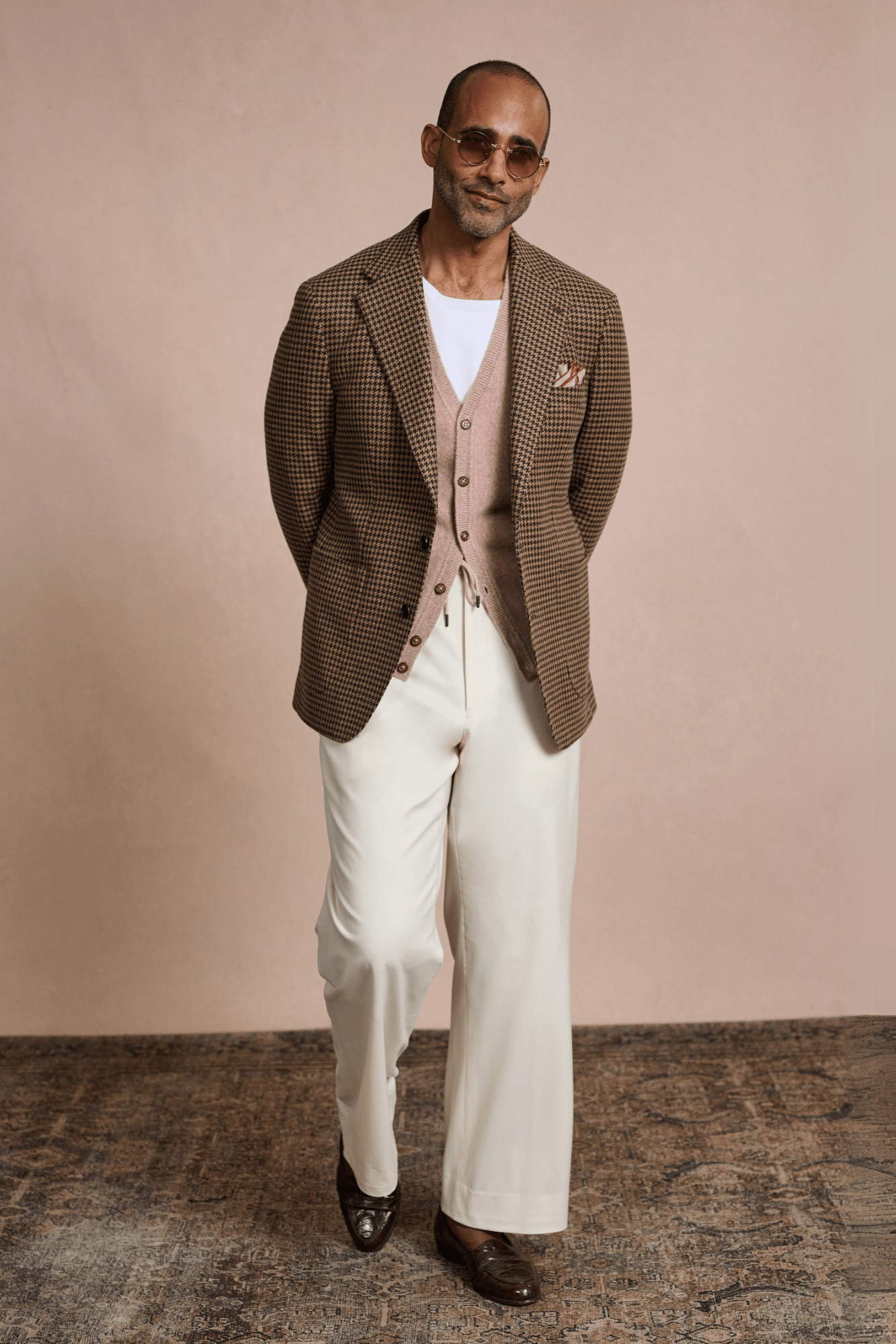 ceehuteey Ceehuteey Men's Fashion Houndstooth Pattern Checked Peak Lapel Tuxedos Blazer