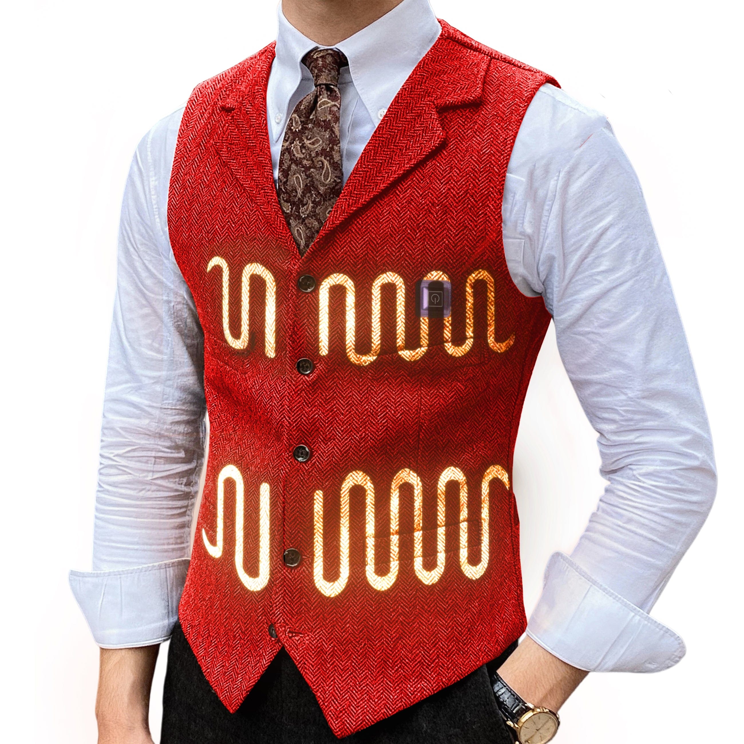 ceehuteey Ceehuteey Men's fashionable Suit Vest Herringbone Heated Notch Lapel Waistcoat