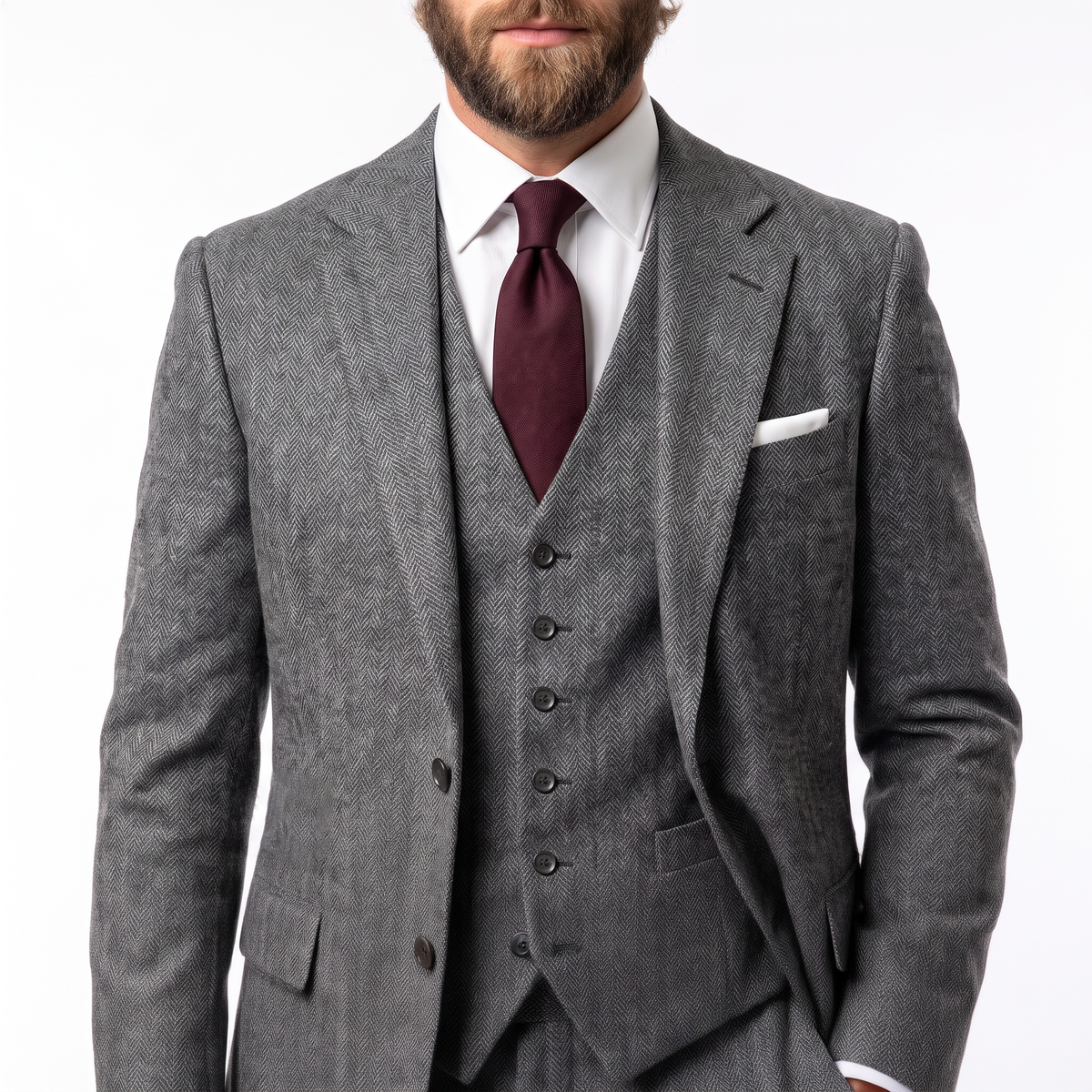 Ceehuteey Ceehuteey Men's Herringbone 3 Pieces Notch Lapel Men's Suits (Blazer+Vest+Pants)