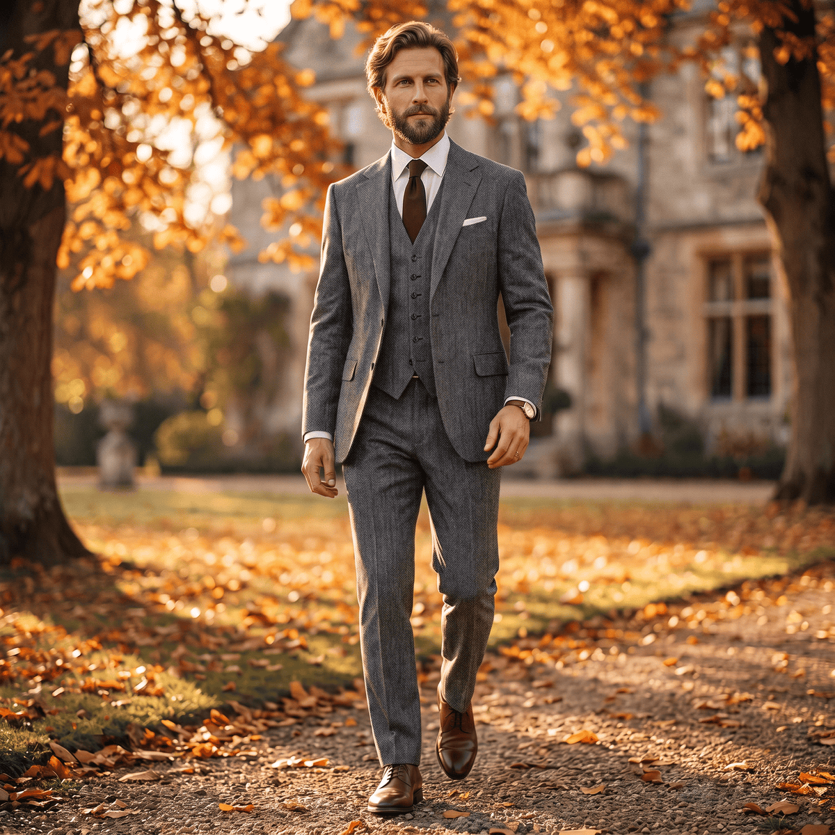 Ceehuteey Ceehuteey Men's Herringbone 3 Pieces Notch Lapel Men's Suits (Blazer+Vest+Pants)