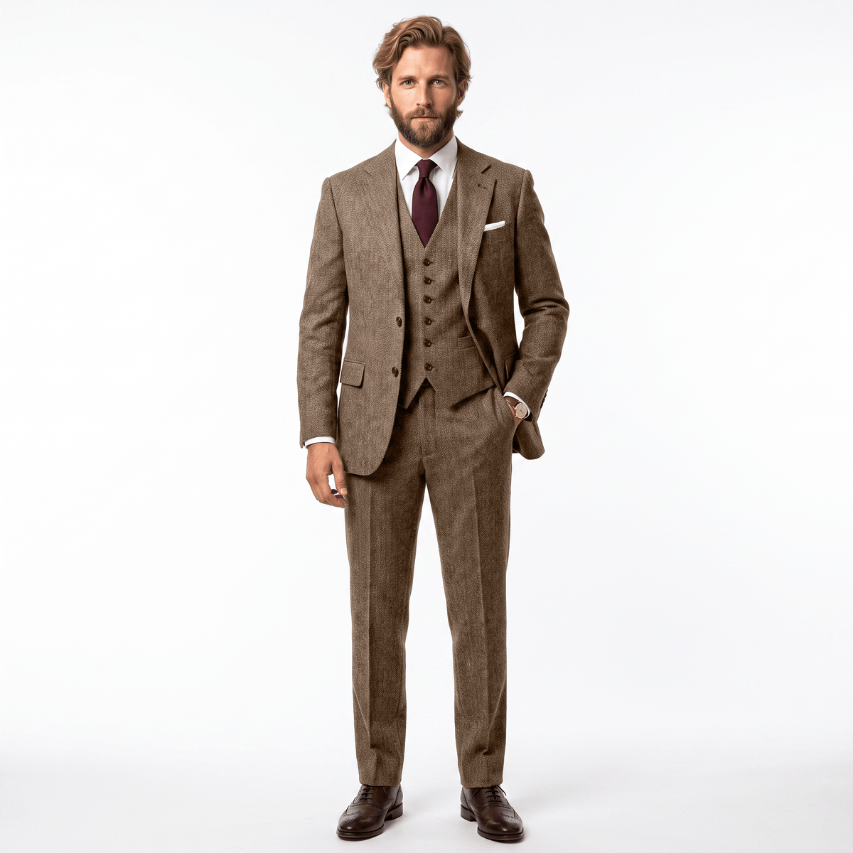 Ceehuteey Ceehuteey Men's Herringbone 3 Pieces Notch Lapel Men's Suits (Blazer+Vest+Pants)