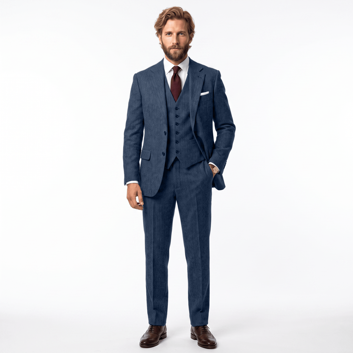 Ceehuteey Ceehuteey Men's Herringbone 3 Pieces Notch Lapel Men's Suits (Blazer+Vest+Pants)
