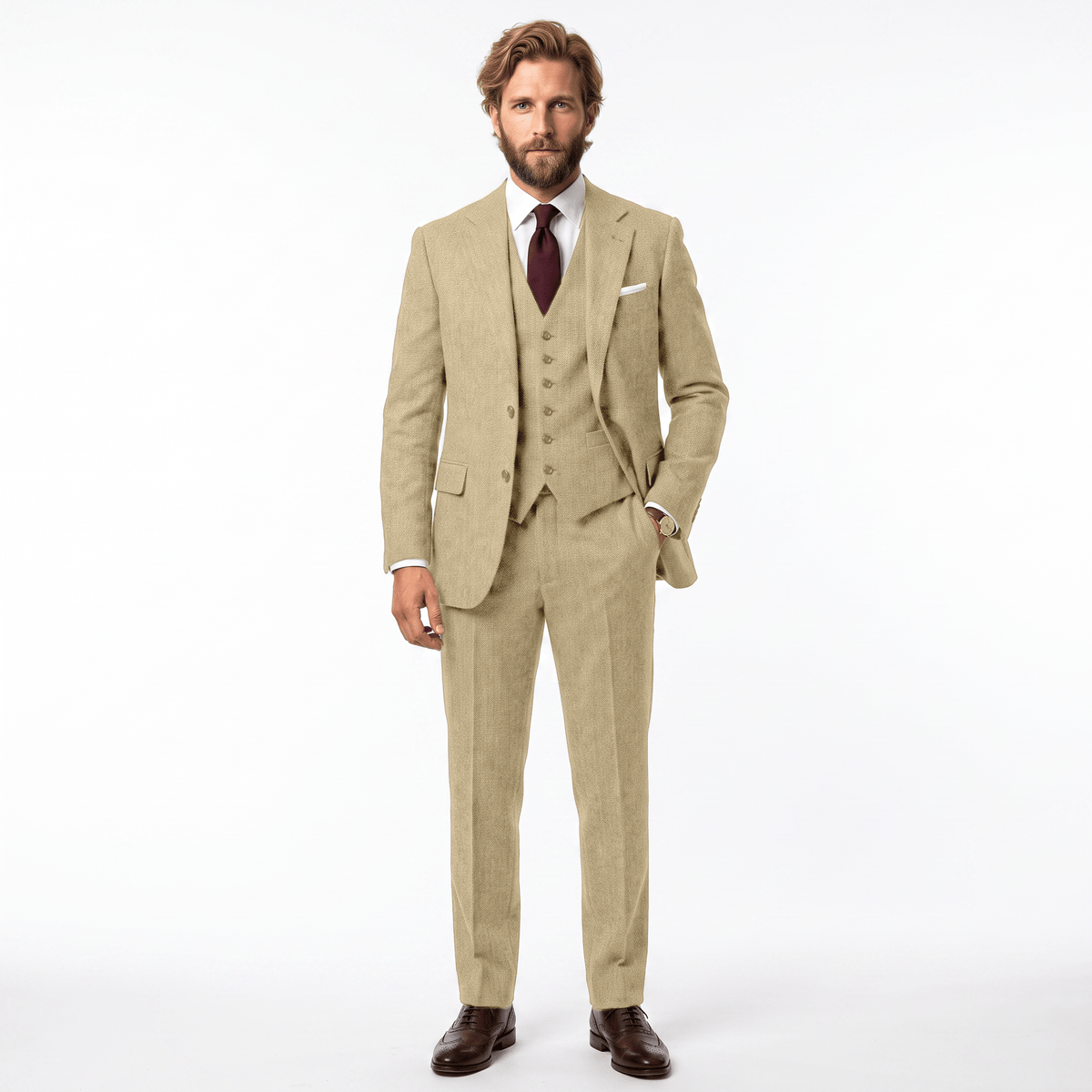 Ceehuteey Ceehuteey Men's Herringbone 3 Pieces Notch Lapel Men's Suits (Blazer+Vest+Pants)