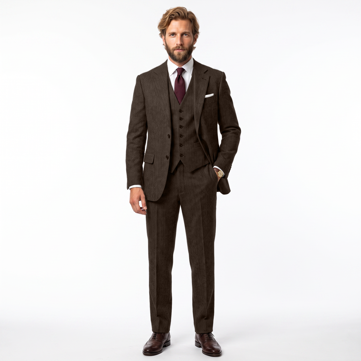Ceehuteey Ceehuteey Men's Herringbone 3 Pieces Notch Lapel Men's Suits (Blazer+Vest+Pants)