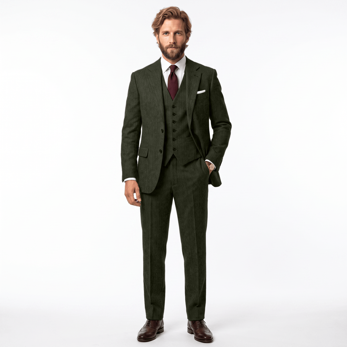 Ceehuteey Ceehuteey Men's Herringbone 3 Pieces Notch Lapel Men's Suits (Blazer+Vest+Pants)