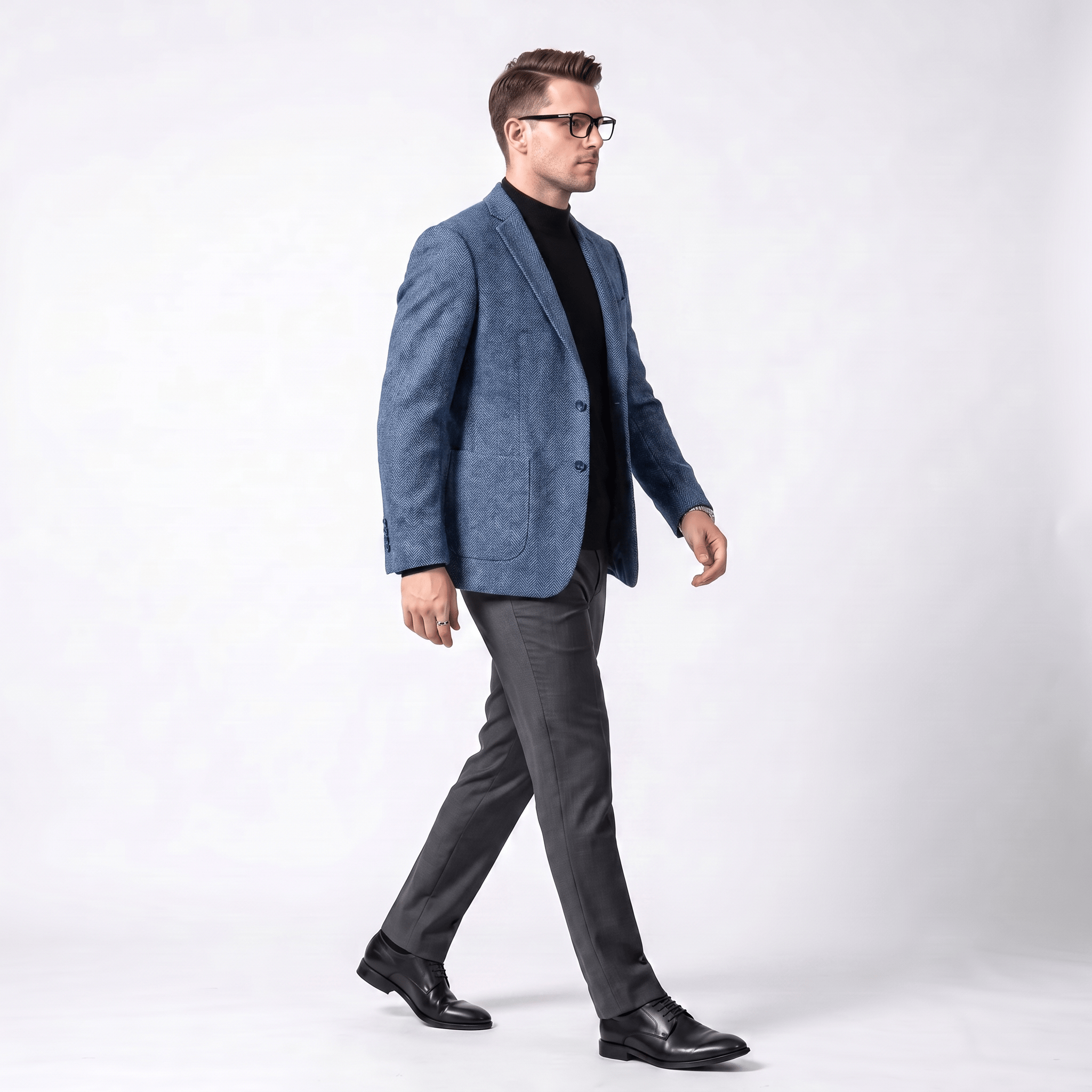 Ceehuteey Ceehuteey Men's Herringbone Notch Lapel Blazer