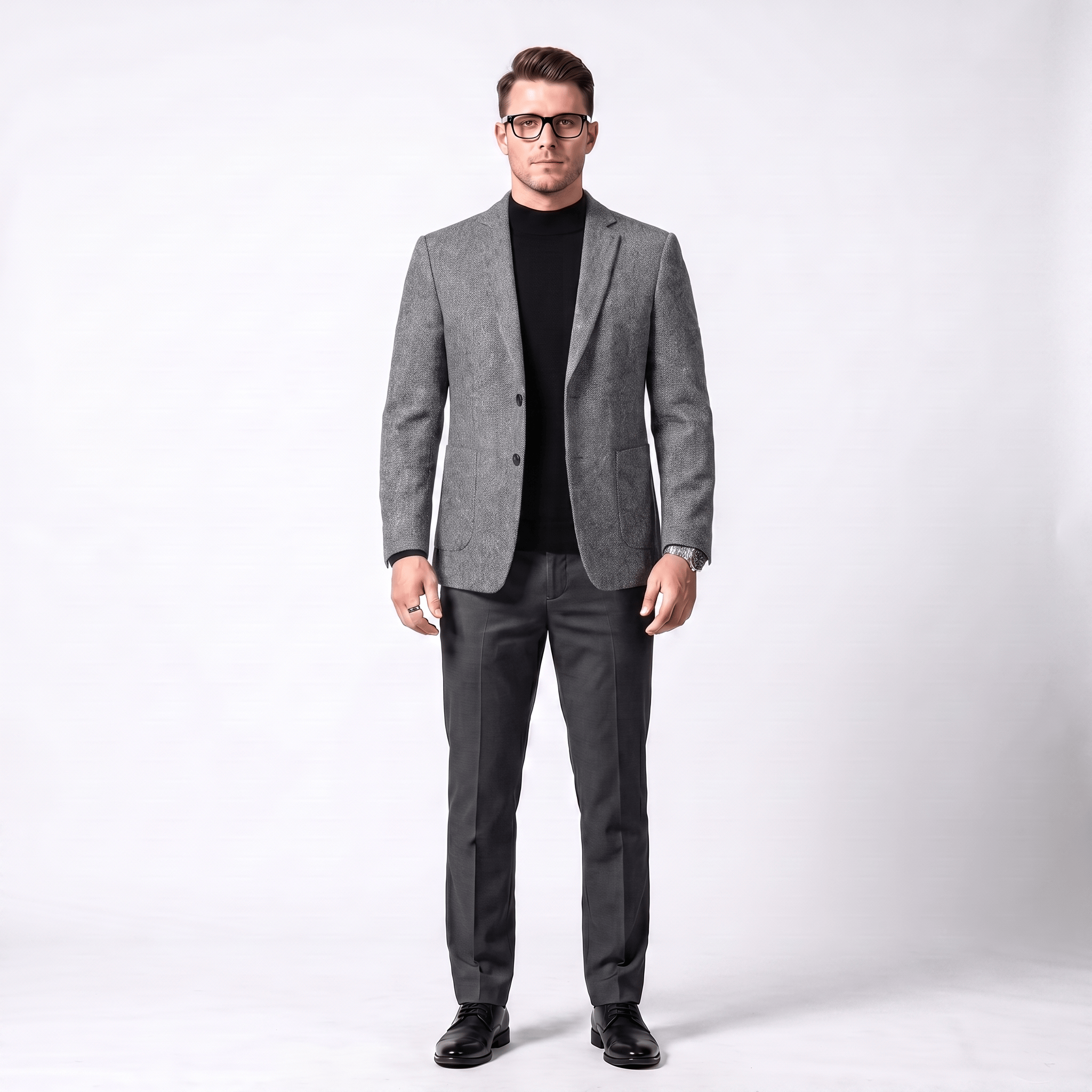 Ceehuteey Ceehuteey Men's Herringbone Notch Lapel Blazer