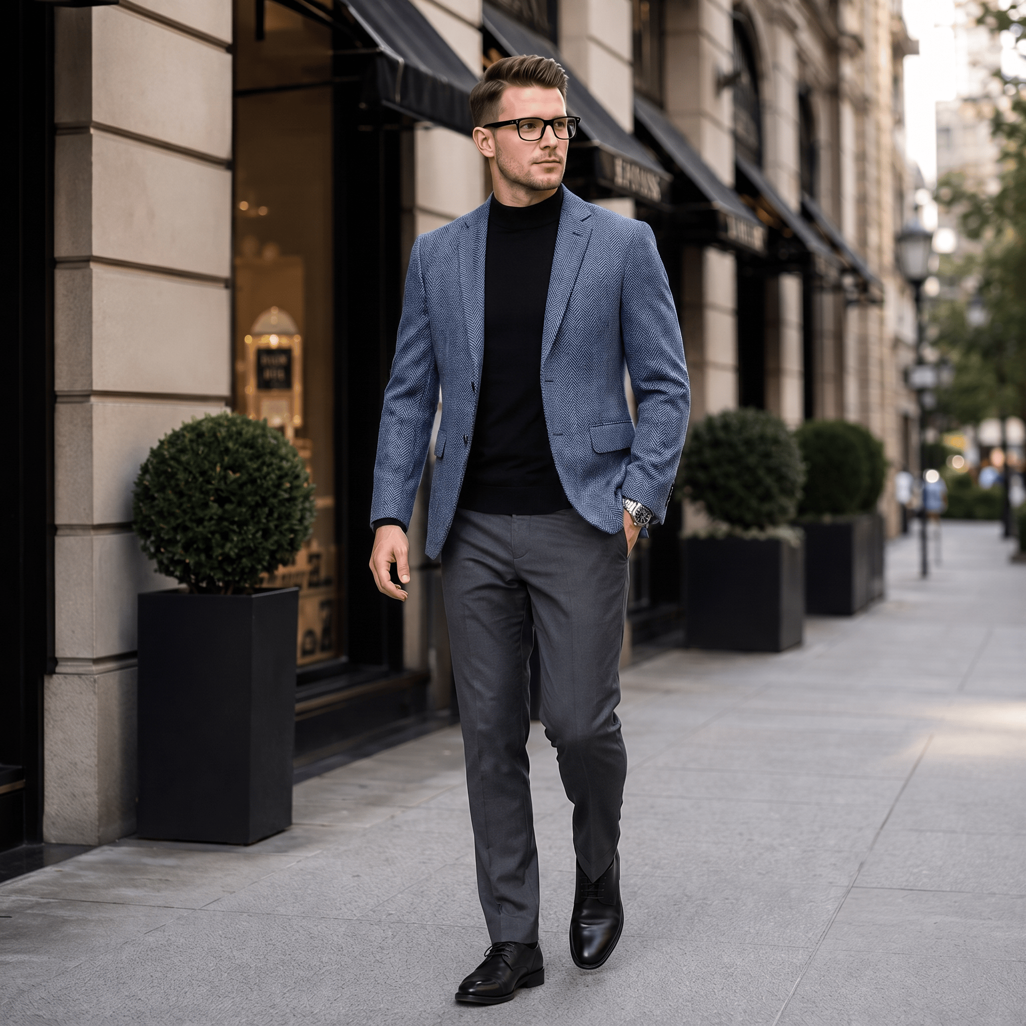 Ceehuteey Ceehuteey Men's Herringbone Notch Lapel Blazer