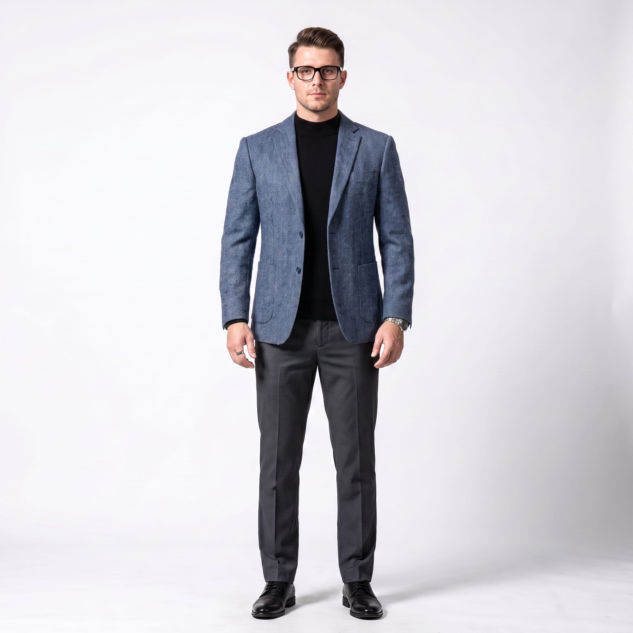 Ceehuteey Ceehuteey Men's Herringbone Notch Lapel Blazer