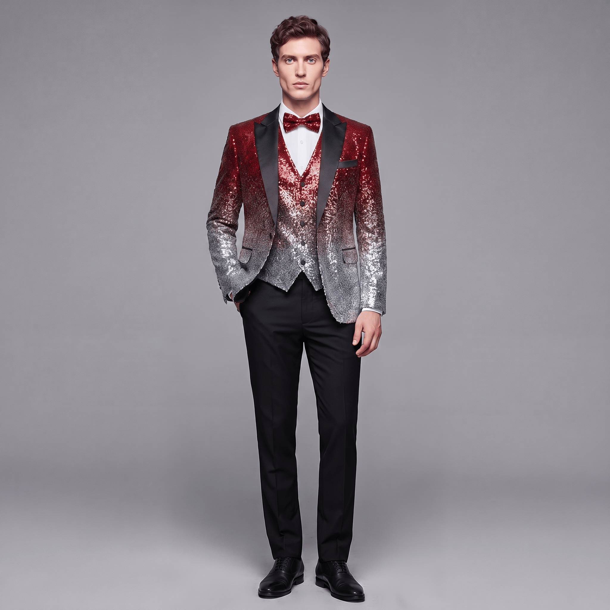 Ceehuteey Ceehuteey Men's Shiny Sequins 3 Piece Suit Blazer One Button Prom (Blazer + Vest + Pants)