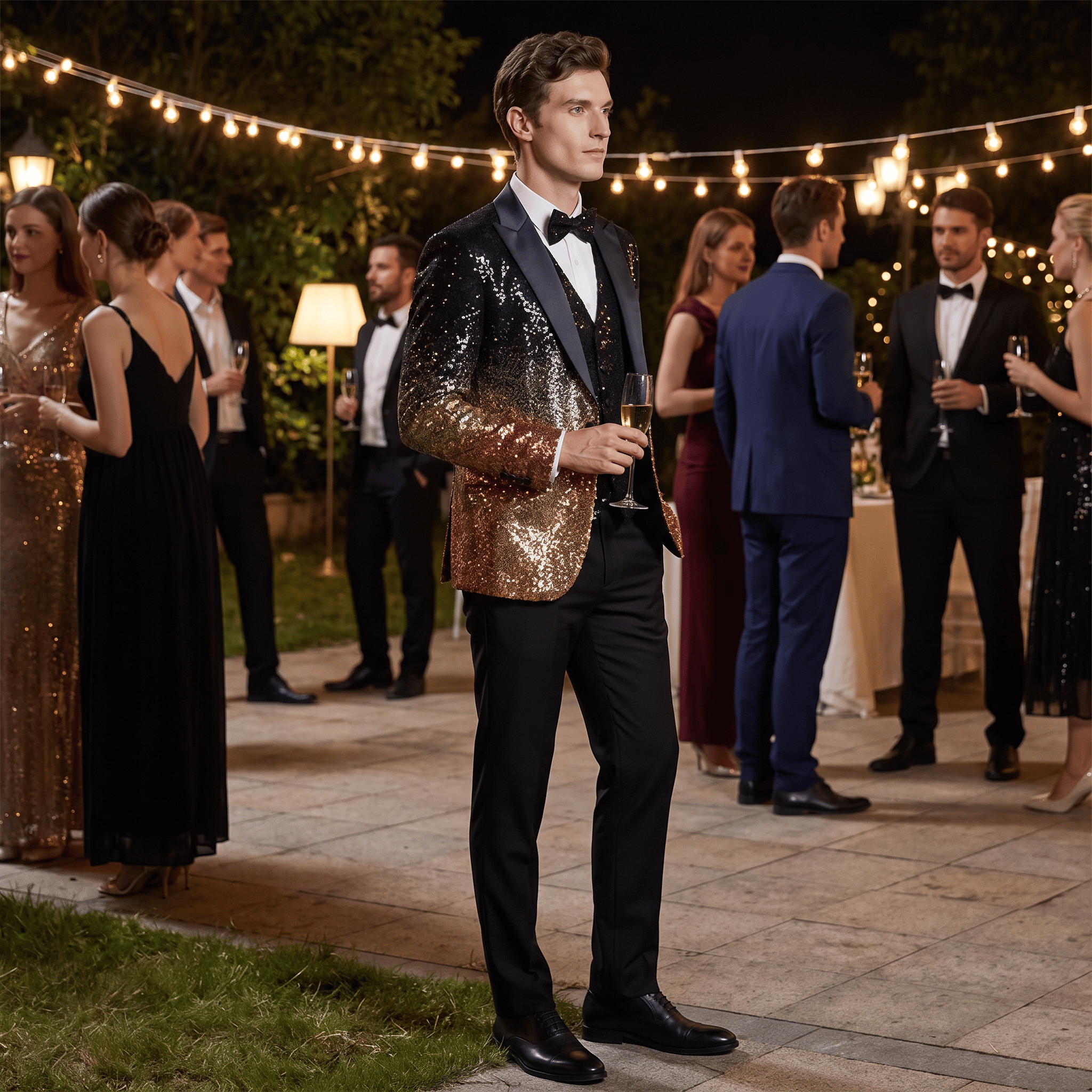 Ceehuteey Ceehuteey Men's Shiny Sequins 3 Piece Suit Blazer One Button Prom (Blazer + Vest + Pants)