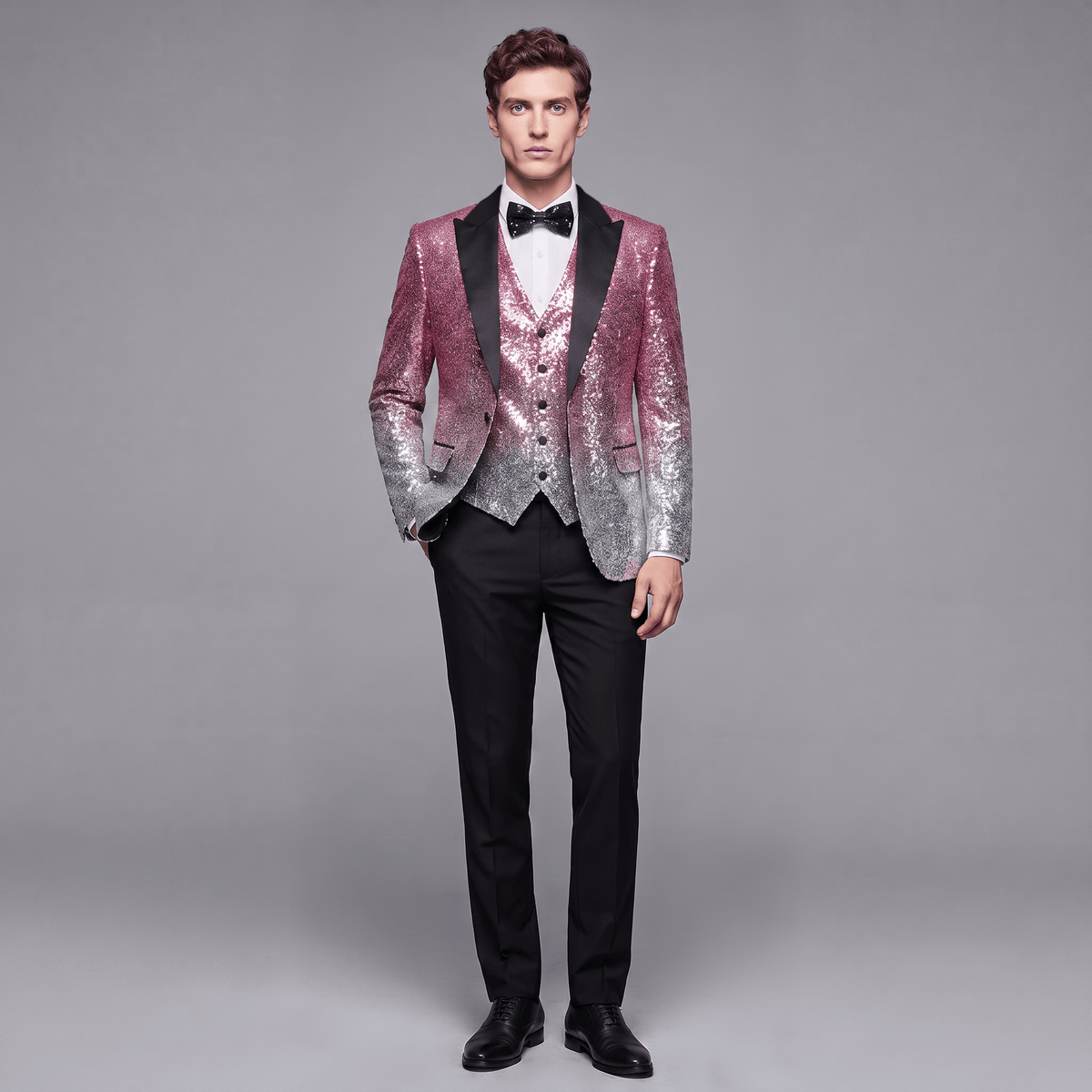 Ceehuteey Ceehuteey Men's Shiny Sequins 3 Piece Suit Blazer One Button Prom (Blazer + Vest + Pants)