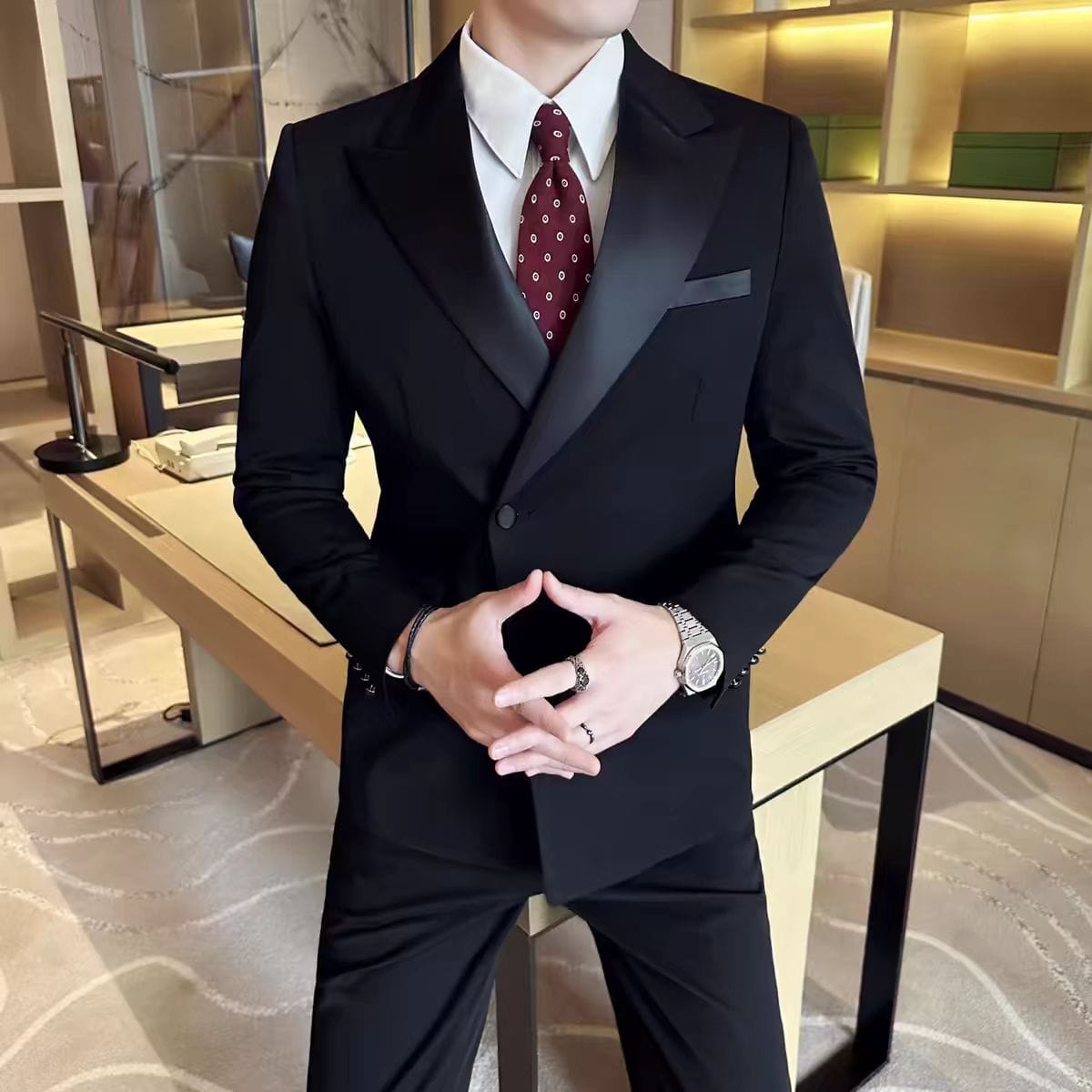 ceehuteey Ceehuteey Men's Suit Casual Double Breasted 2 Piece Business Wedding (Blazer+Pants)