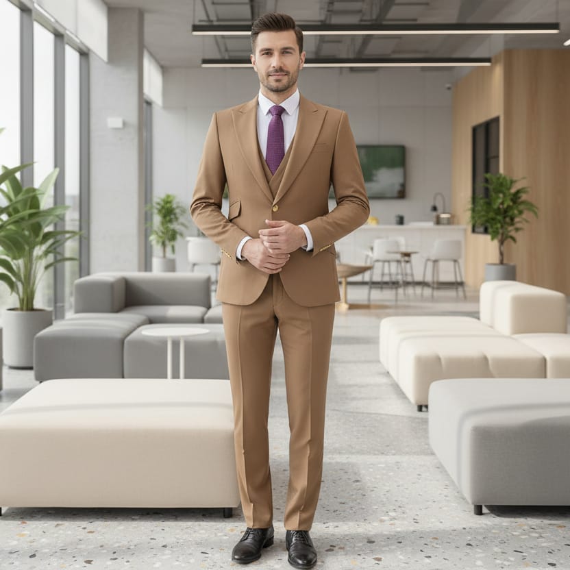 ceehuteey Ceehuteey Mens Solid Color Formal 3-Piece Suit (Blazer+vest+Pants)