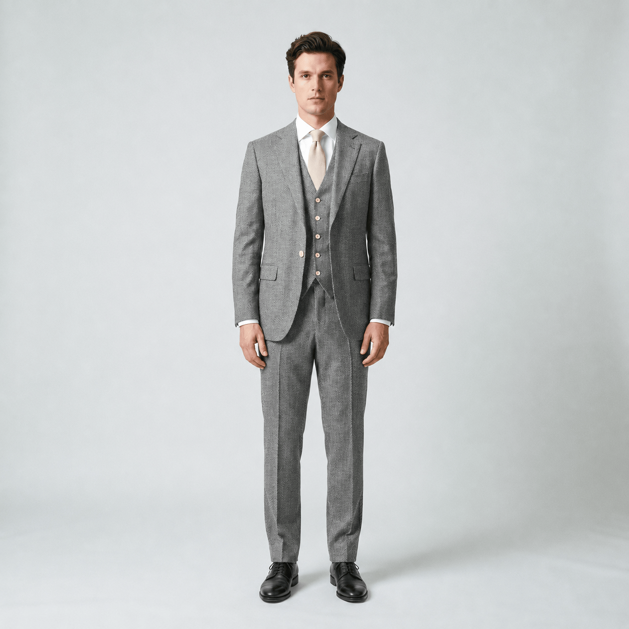 Ceehuteey Ceehuteey Mens Tweed Herringbone Suits 3 Piece Suits Groom Suits