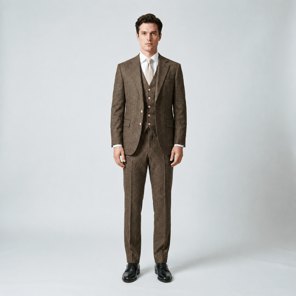 Ceehuteey Ceehuteey Mens Tweed Herringbone Suits 3 Piece Suits Groom Suits
