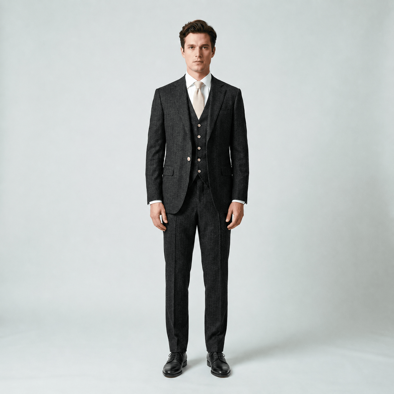 Ceehuteey Ceehuteey Mens Tweed Herringbone Suits 3 Piece Suits Groom Suits