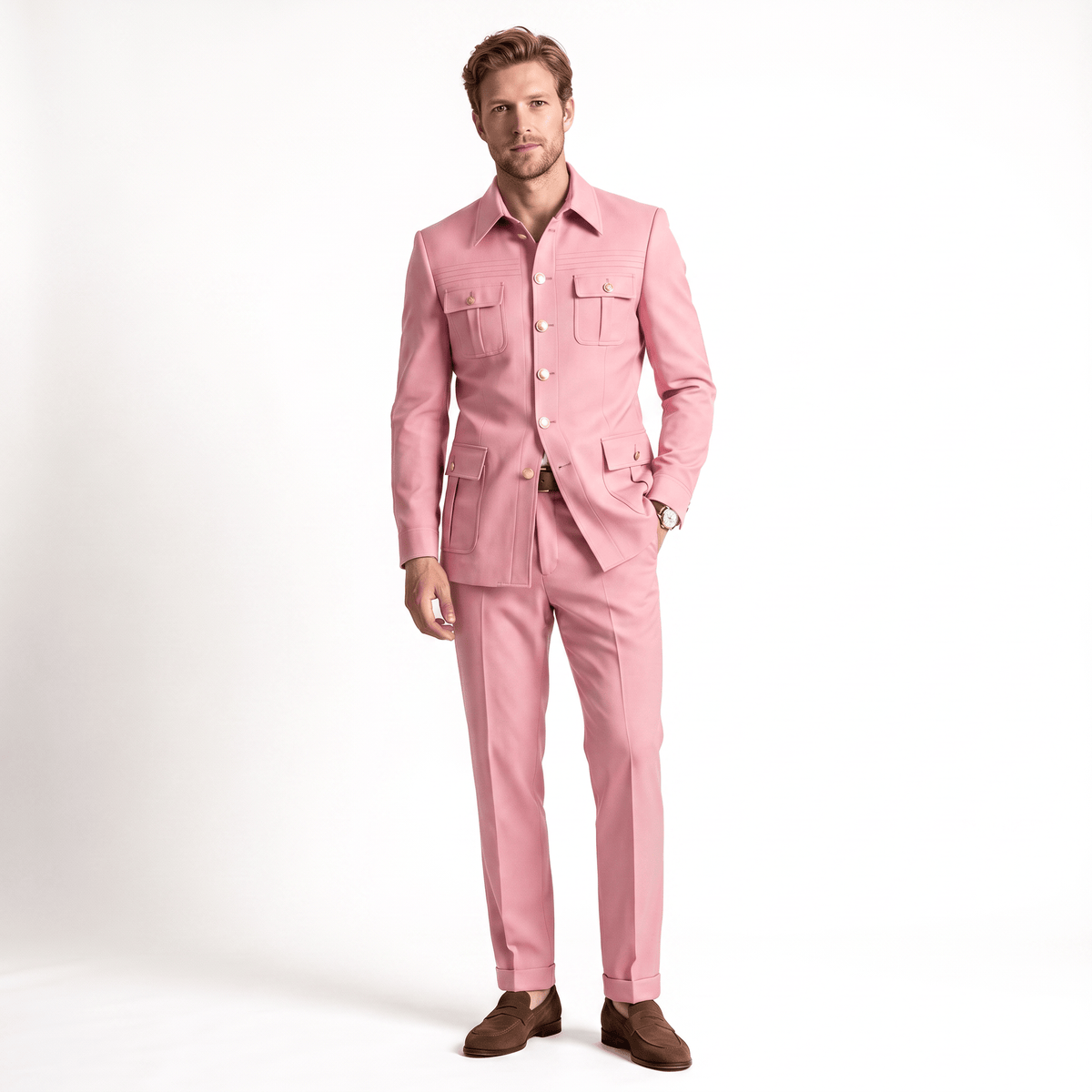 Ceehuteey Ceehuteey Stylish Men's 2 Pieces Stand Collar Flat Men's Suits (Blazer+Pants)