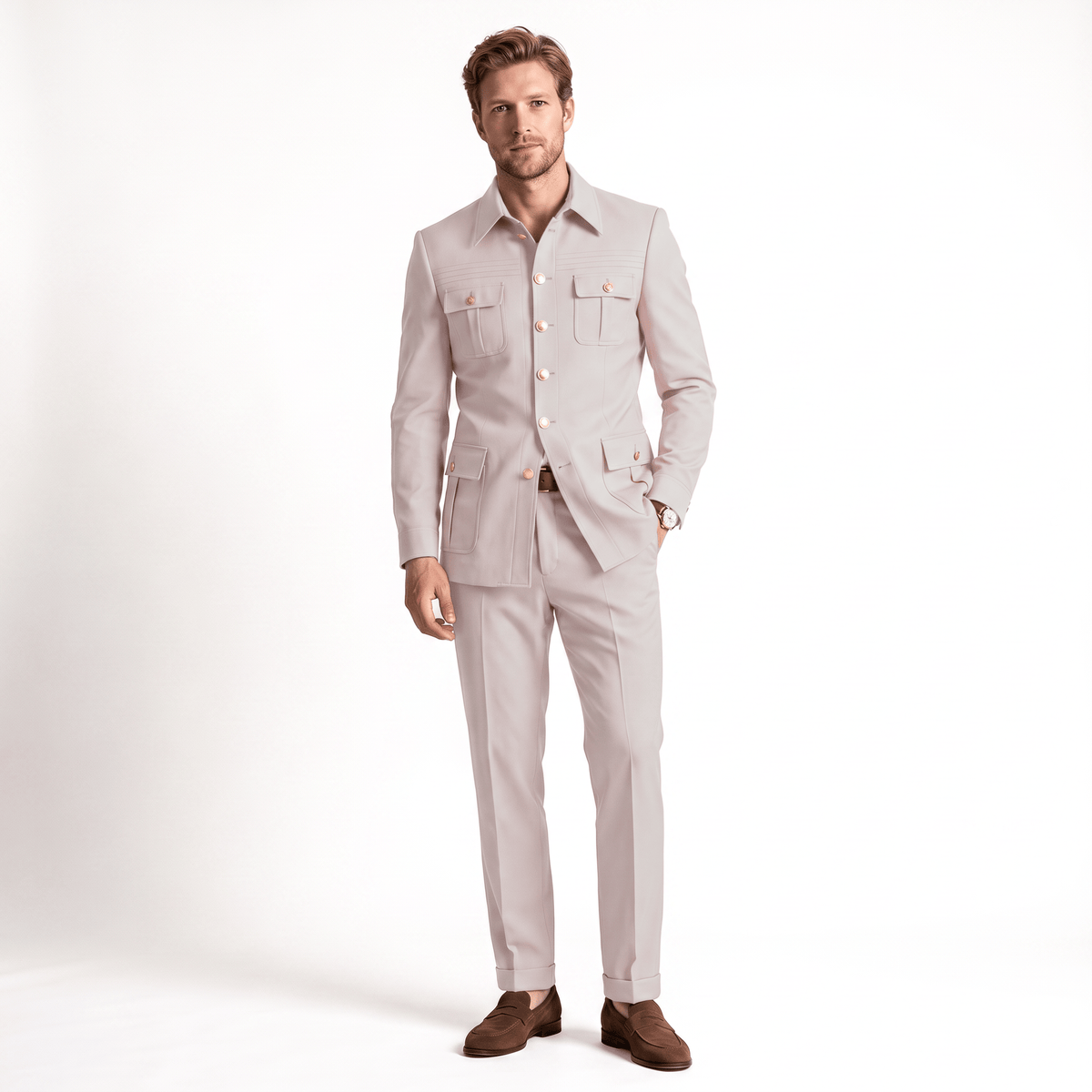 Ceehuteey Ceehuteey Stylish Men's 2 Pieces Stand Collar Flat Men's Suits (Blazer+Pants)