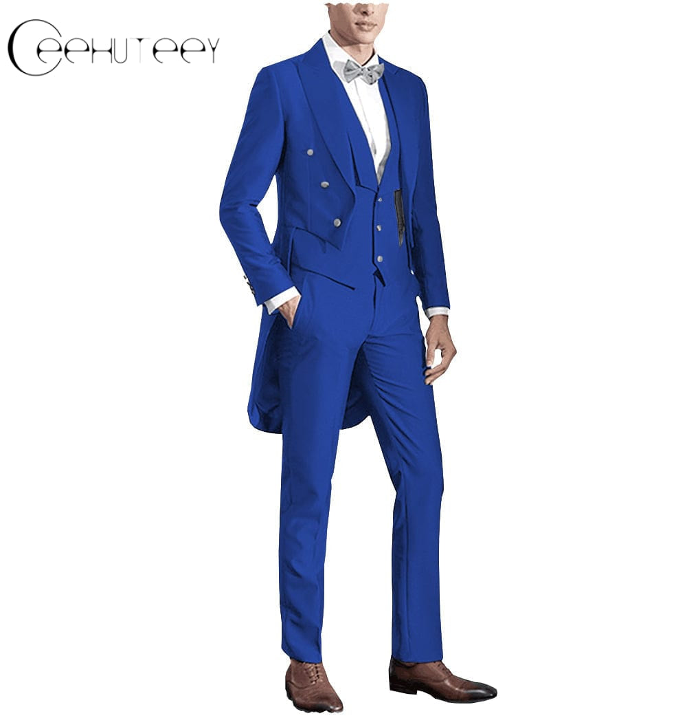 ceehuteey Classic Men's 3 Pieces Tailcoat Slim Fit Peak Lapel Tuxedos Swallow-Tailed Coat Groomsmen (Blazer+vest+Pants)