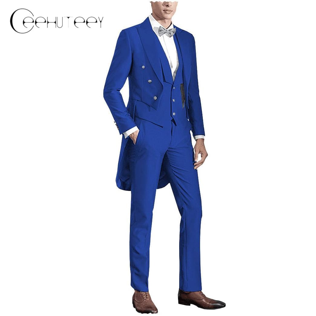 ceehuteey Classic Men's 3 Pieces Tailcoat Slim Fit Peak Lapel Tuxedos Swallow-Tailed Coat Groomsmen (Blazer+vest+Pants)