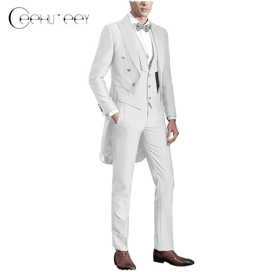 ceehuteey Classic Men's 3 Pieces Tailcoat Slim Fit Peak Lapel Tuxedos Swallow-Tailed Coat Groomsmen (Blazer+vest+Pants)