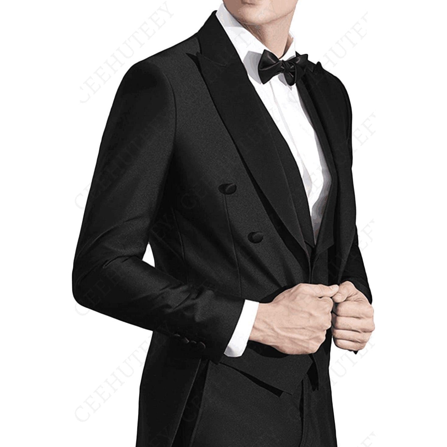 ceehuteey Classic Men's 3 Pieces Tailcoat Slim Fit Peak Lapel Tuxedos Swallow-Tailed Coat Groomsmen (Blazer+vest+Pants)