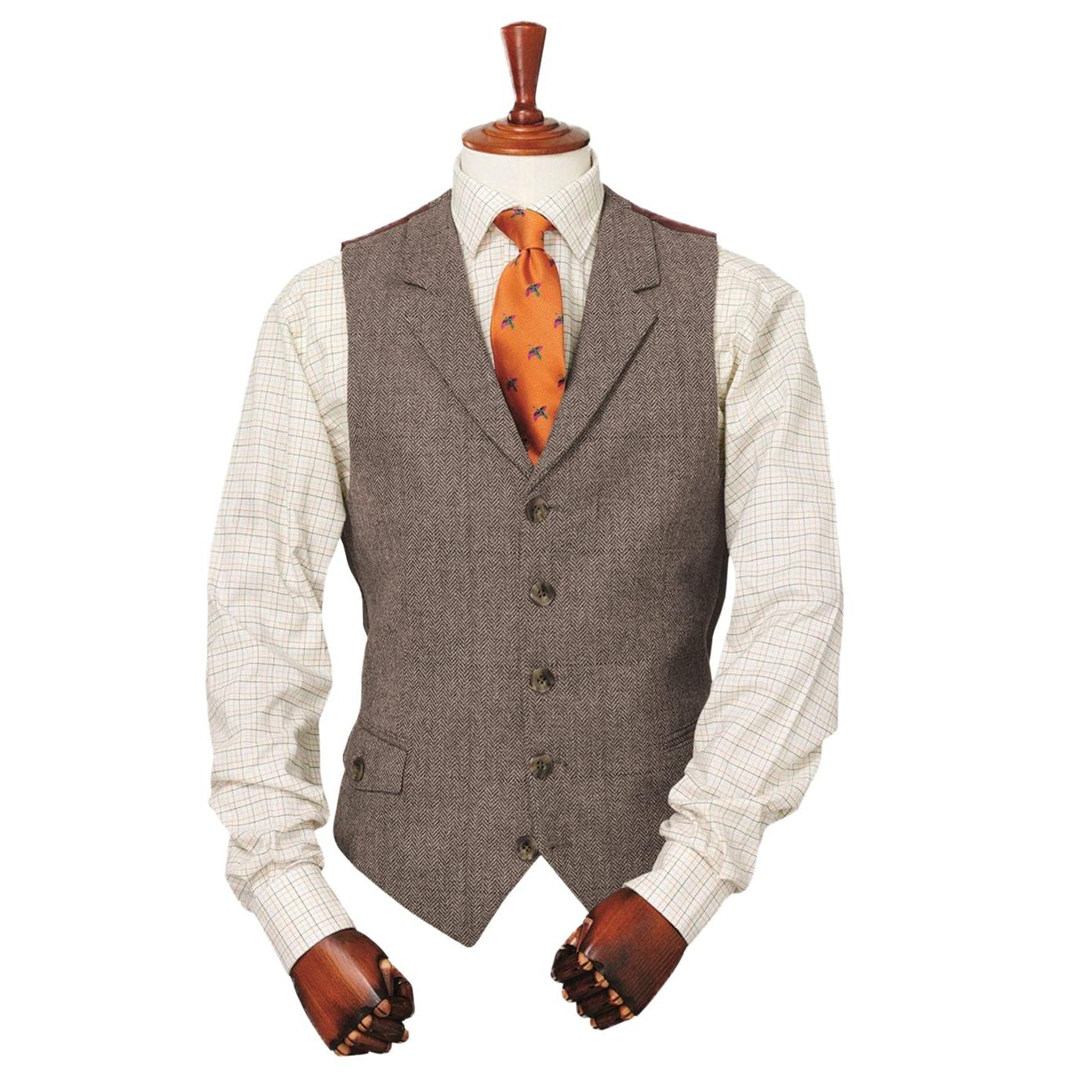 ceehuteey Copy of Men's Classic vintage Herringbone Notch Lapel Waistcoat