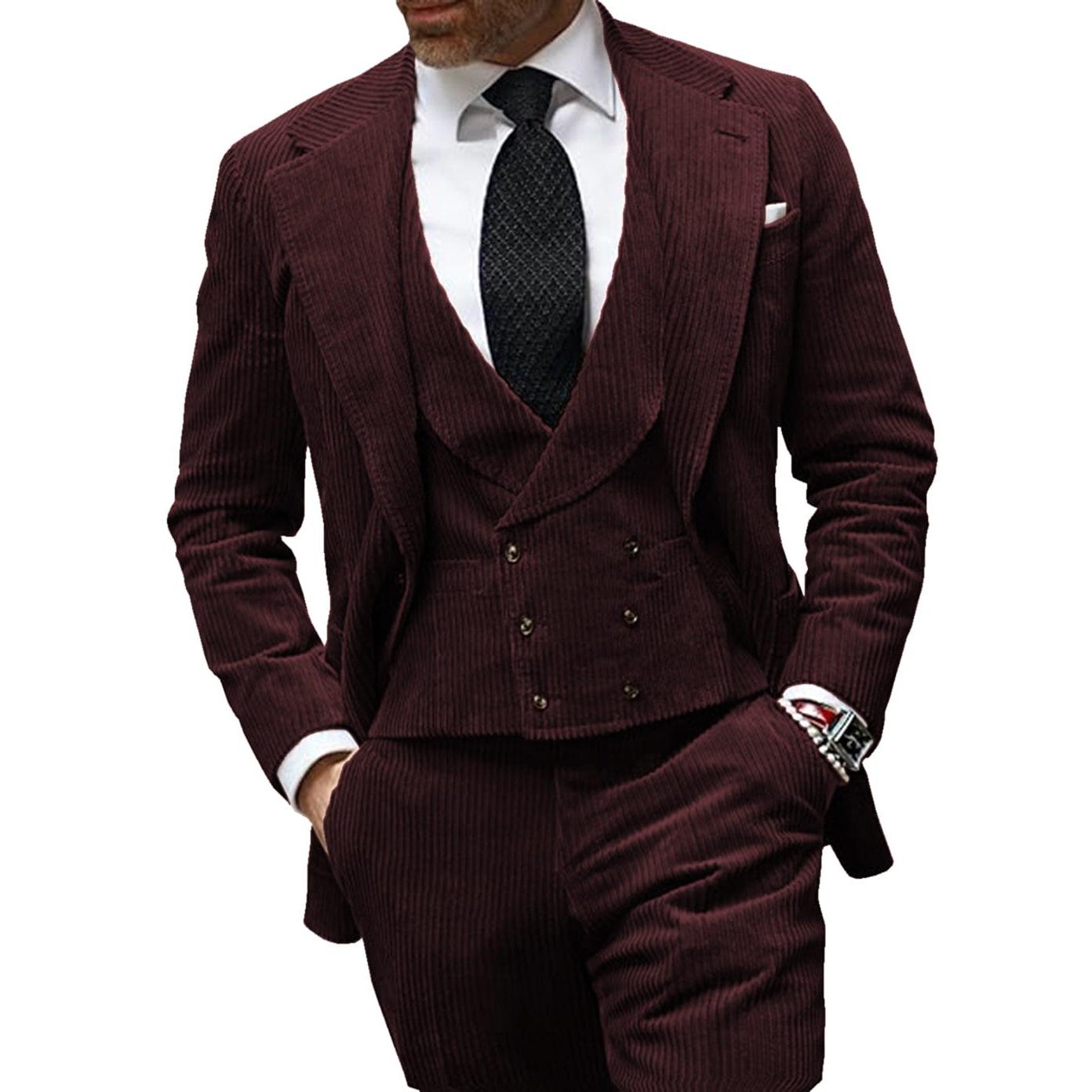 ceehuteey Corduroy Men's 3 Pieces Regular Fit Blazer (Blazer+vest+Pants)