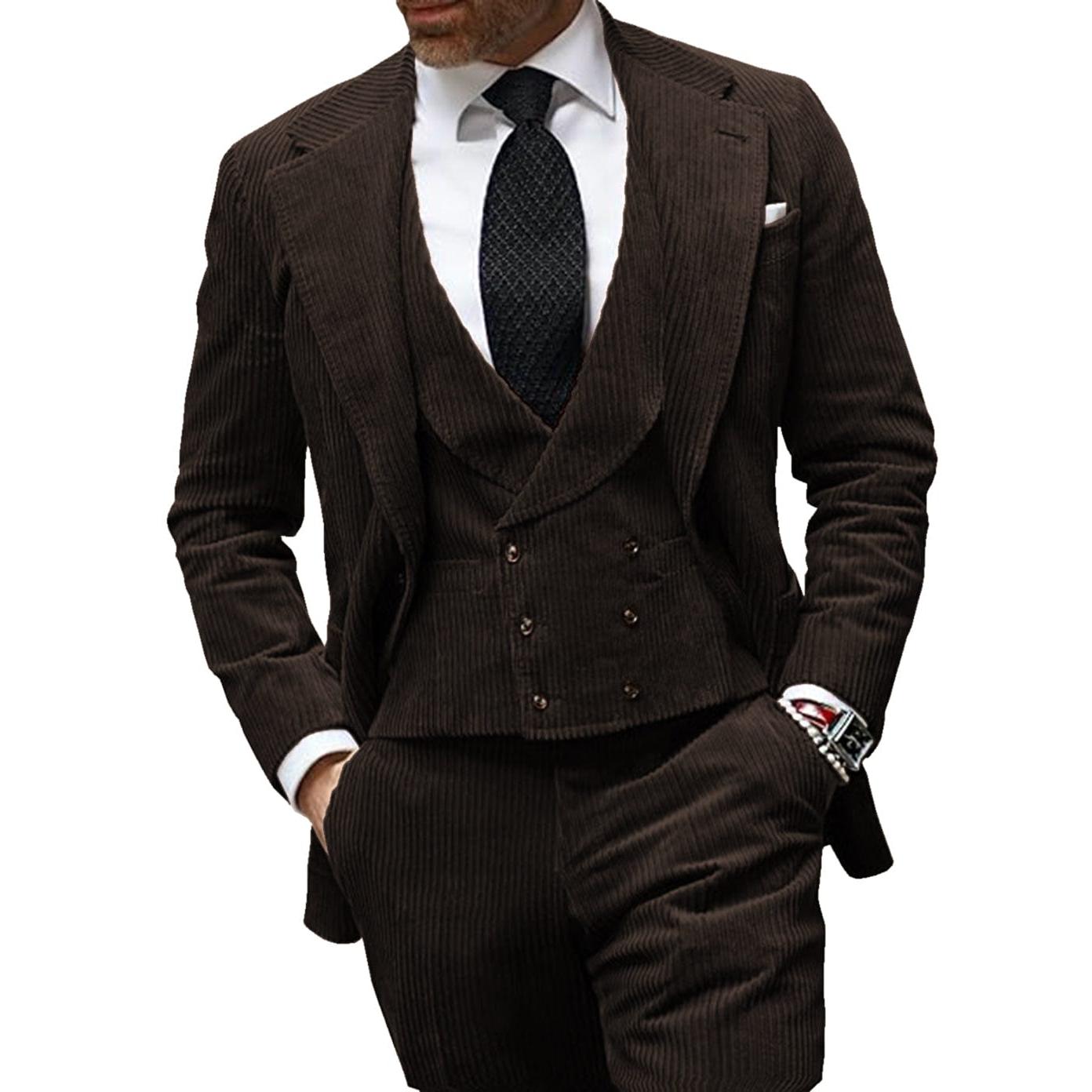 ceehuteey Corduroy Men's 3 Pieces Regular Fit Blazer (Blazer+vest+Pants)