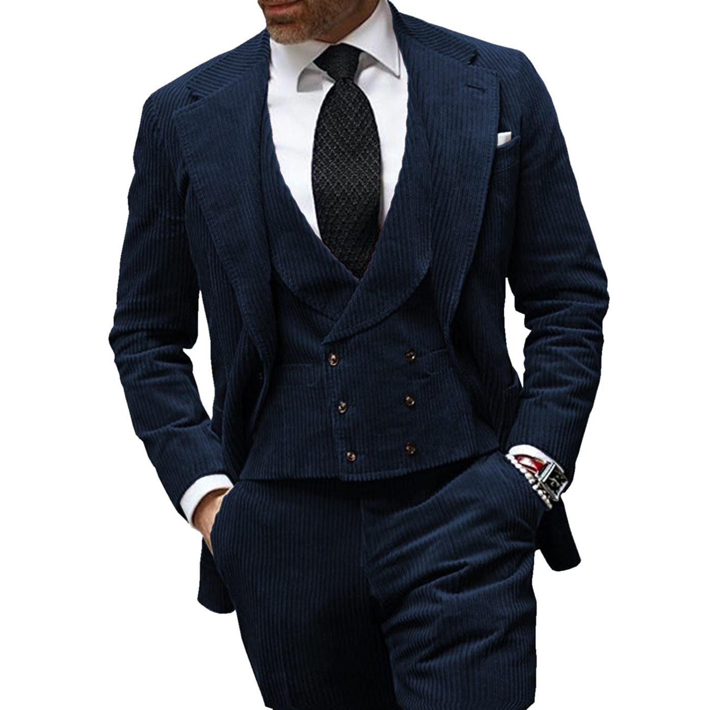 ceehuteey Corduroy Men's 3 Pieces Regular Fit Blazer (Blazer+vest+Pants)