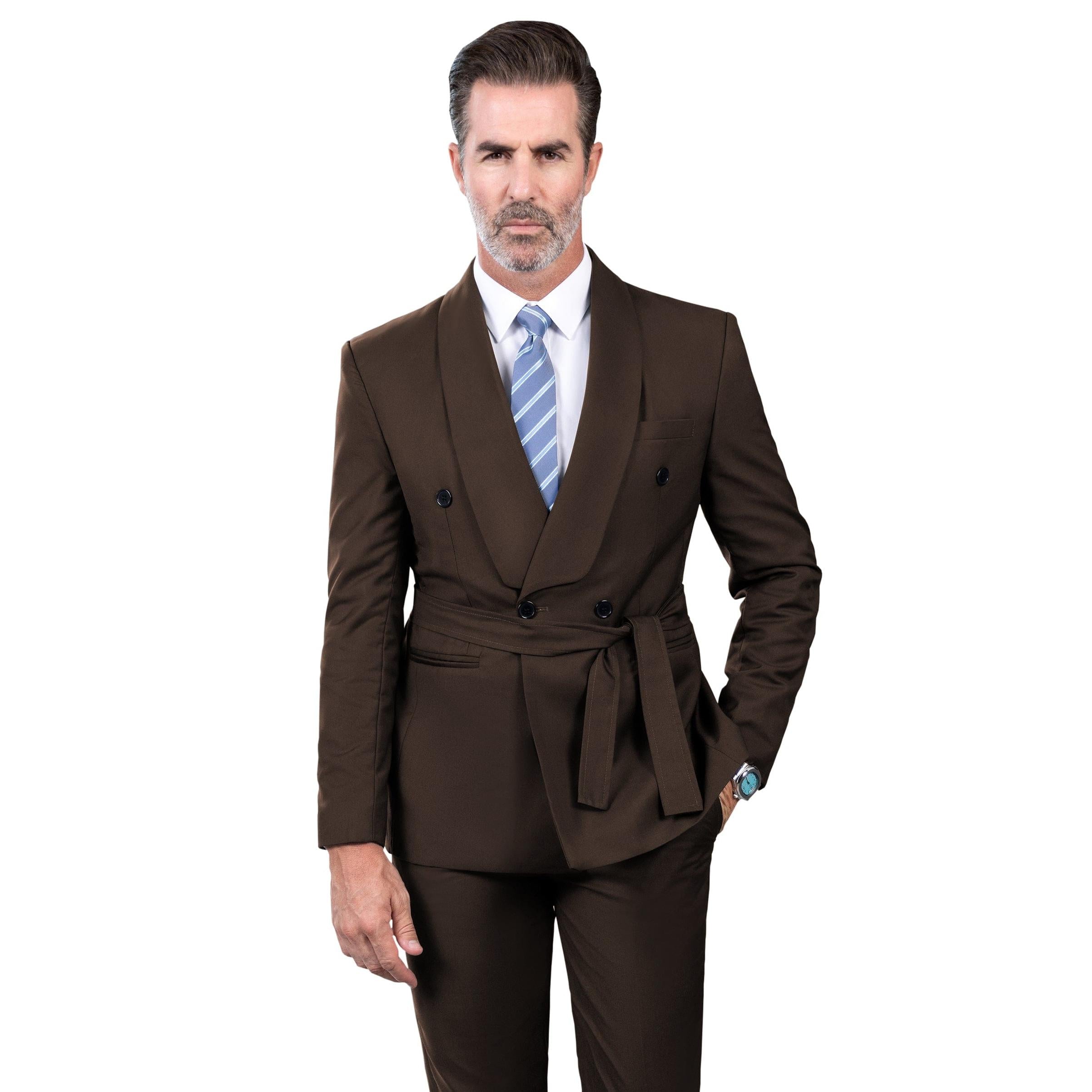 ceehuteey Fashion Casual Men's 2 Pieces Shawl Lapel Double Breasted Suit (Blazer+Pants)