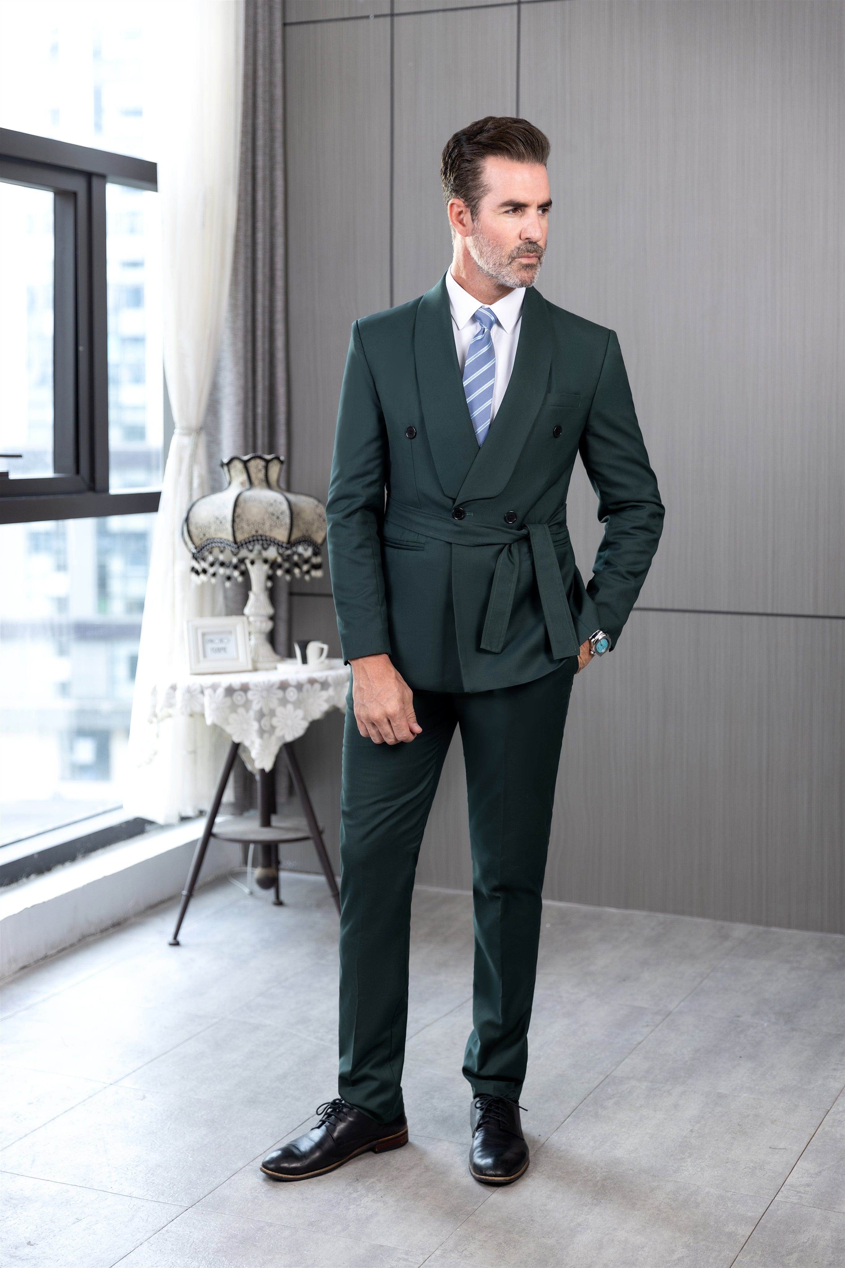 ceehuteey Fashion Casual Men's 2 Pieces Shawl Lapel Double Breasted Suit (Blazer+Pants)