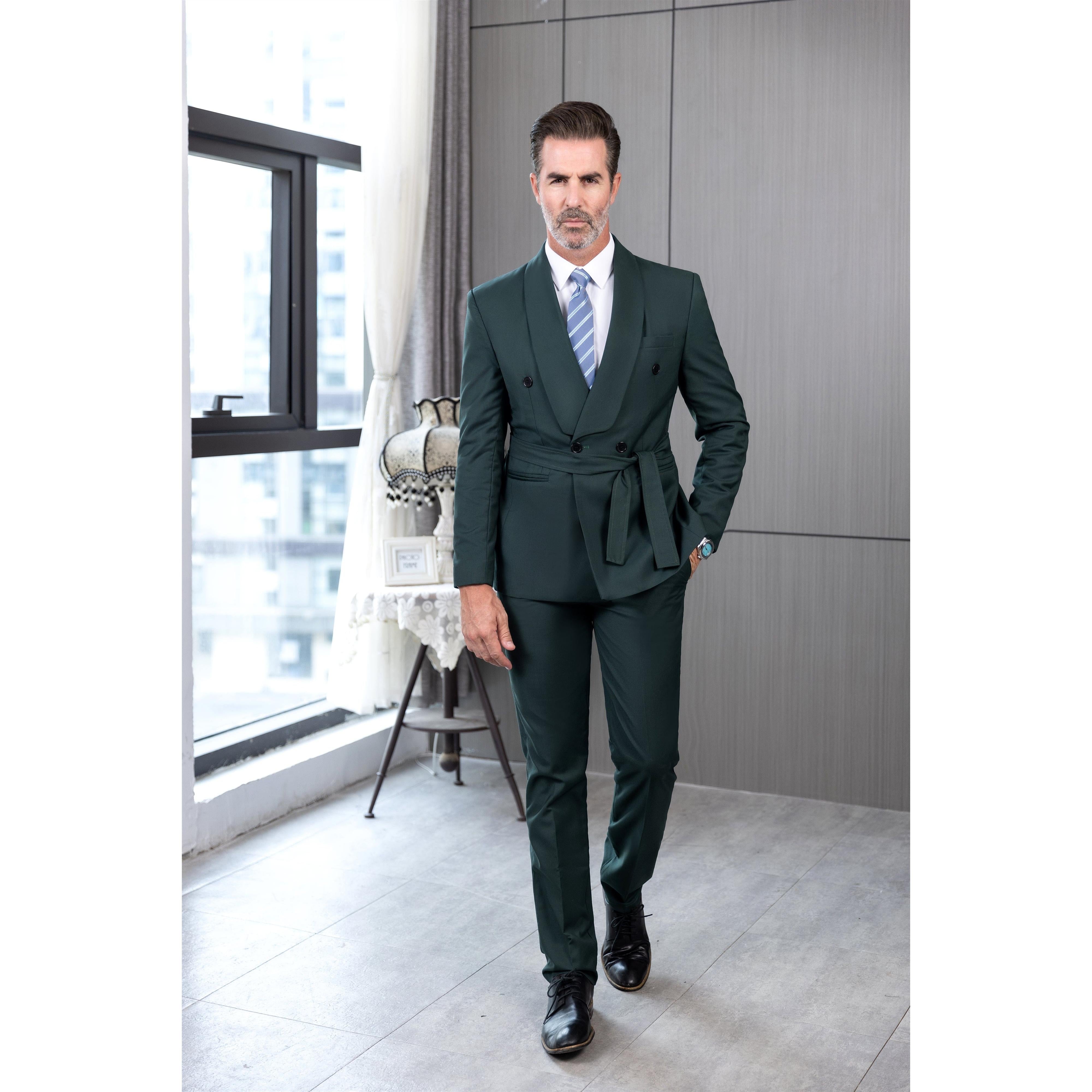 ceehuteey Fashion Casual Men's 2 Pieces Shawl Lapel Double Breasted Suit (Blazer+Pants)