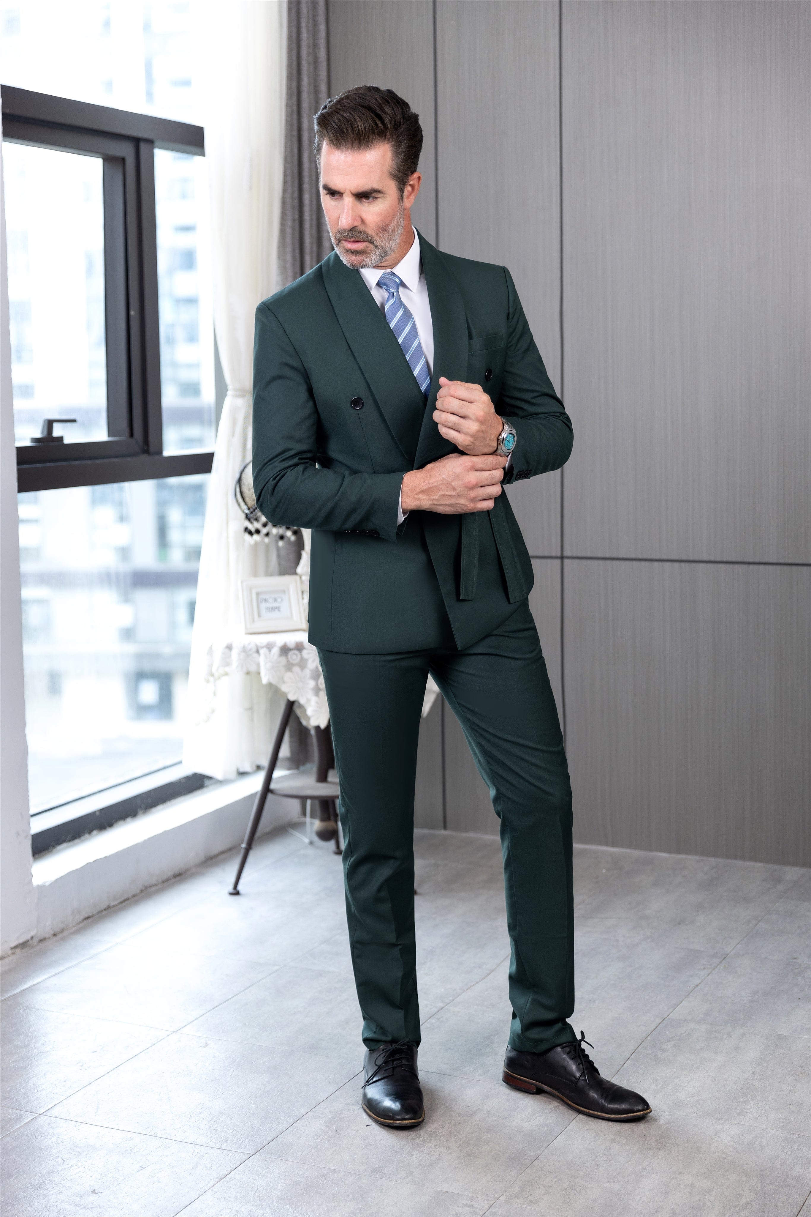 ceehuteey Fashion Casual Men's 2 Pieces Shawl Lapel Double Breasted Suit (Blazer+Pants)