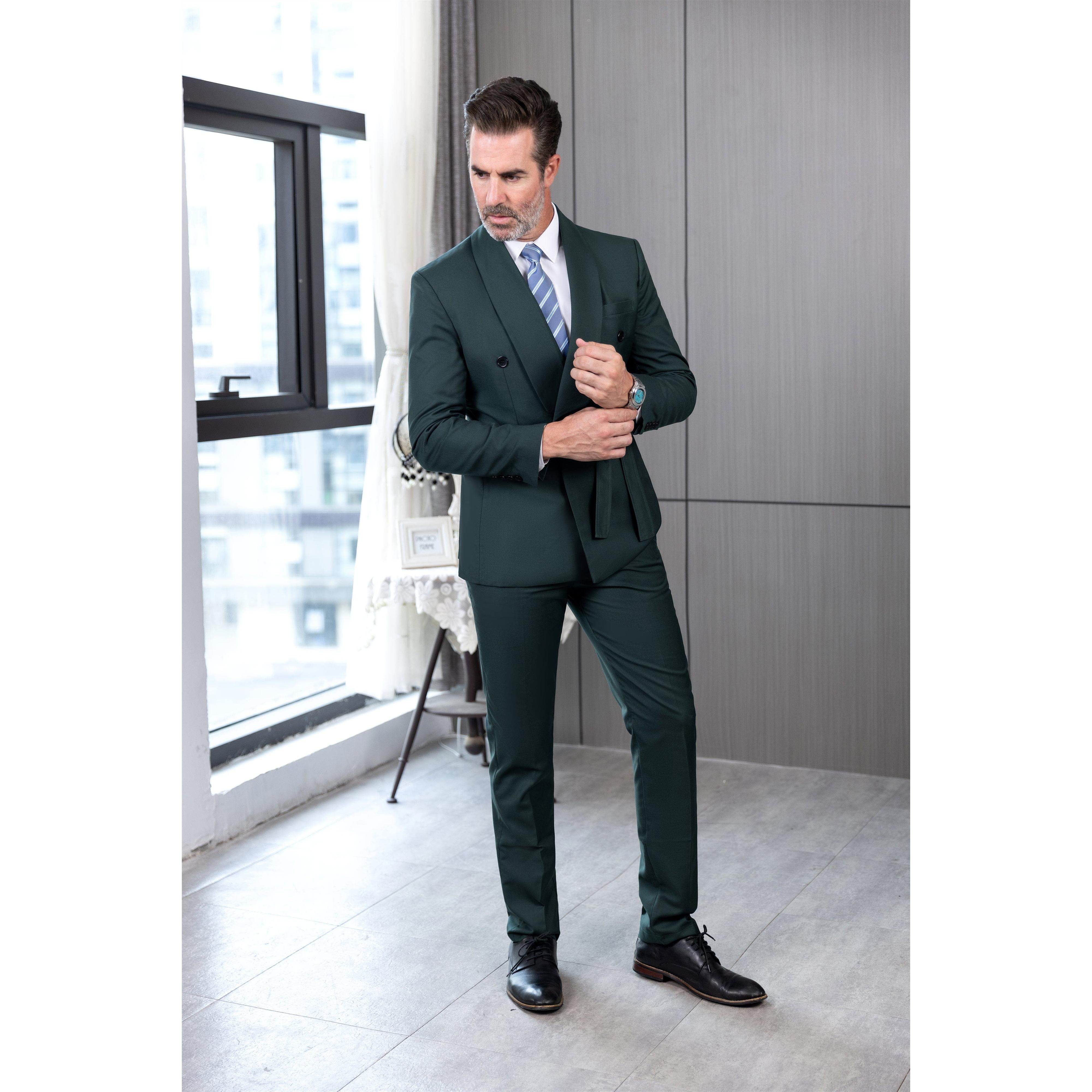 ceehuteey Fashion Casual Men's 2 Pieces Shawl Lapel Double Breasted Suit (Blazer+Pants)