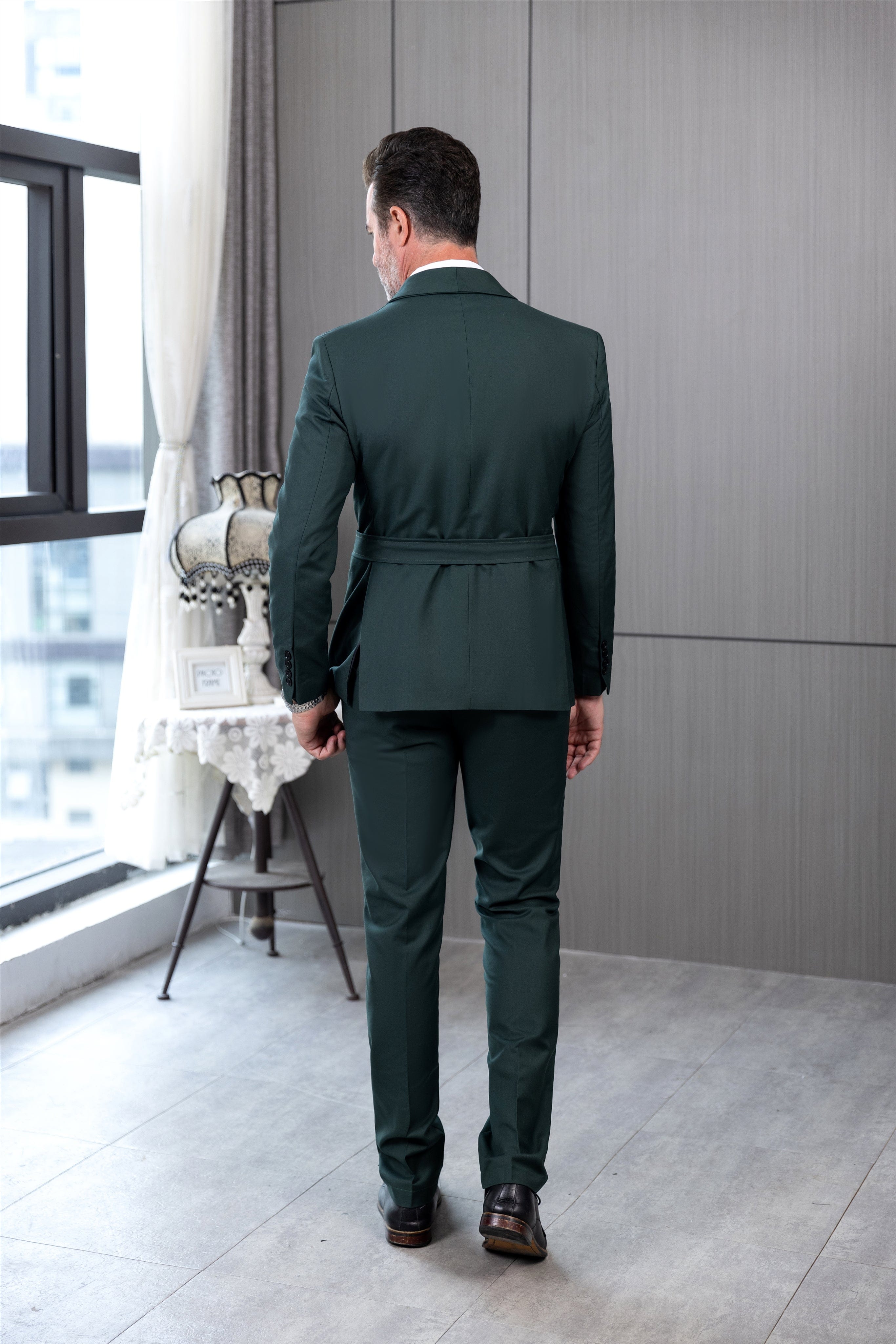 ceehuteey Fashion Casual Men's 2 Pieces Shawl Lapel Double Breasted Suit (Blazer+Pants)