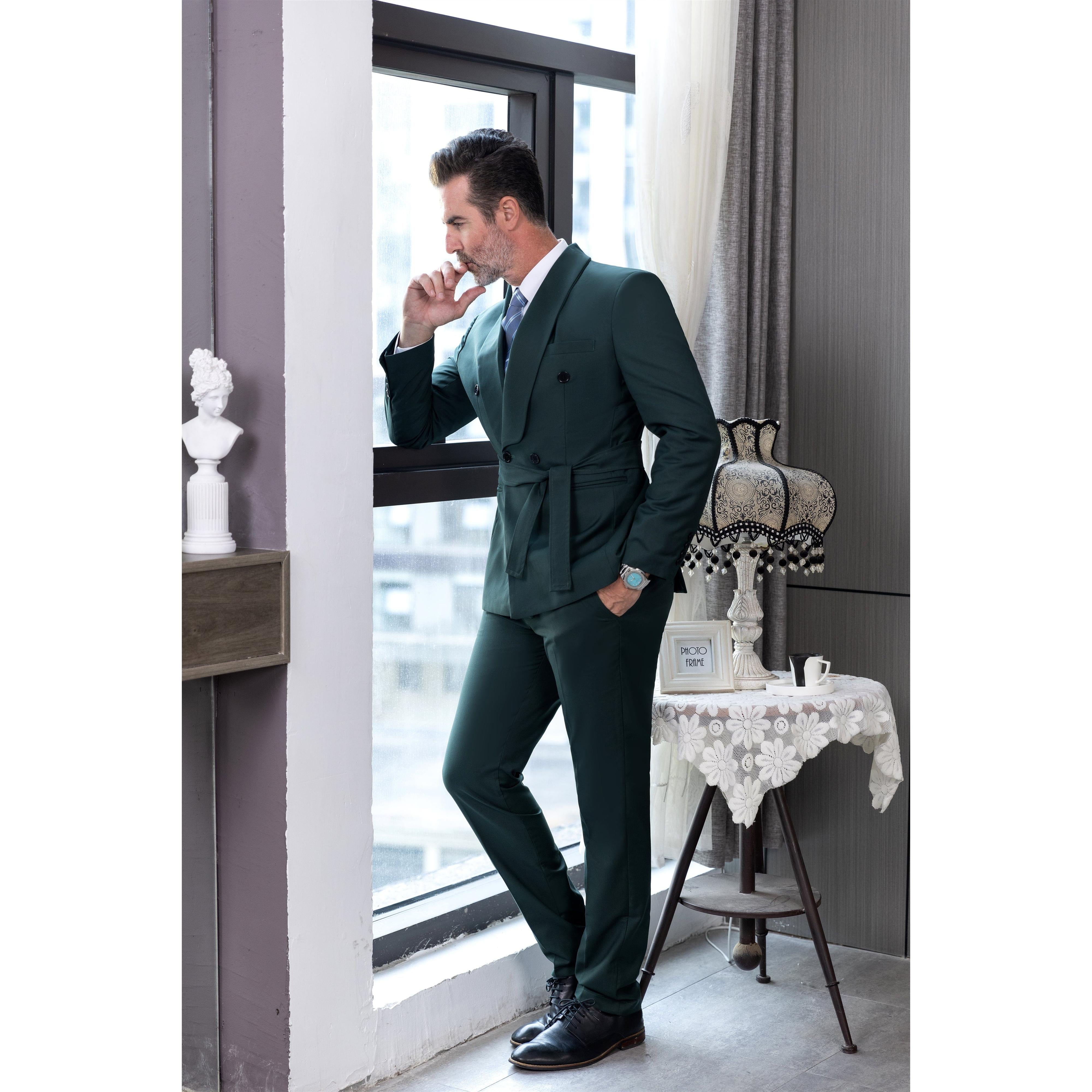 ceehuteey Fashion Casual Men's 2 Pieces Shawl Lapel Double Breasted Suit (Blazer+Pants)